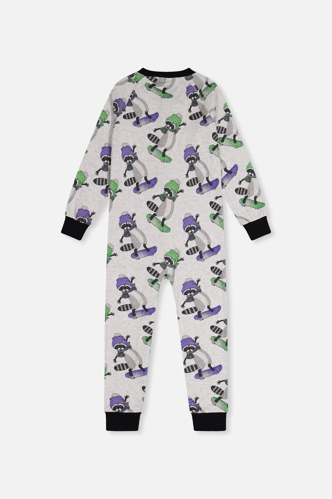 Deux par Boys Organic Cotton Raccoon Print Front Zip Long Sleeve One Piece Pajama