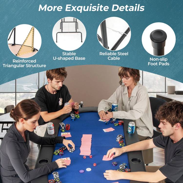 SUGIFT Quick-Folding 8-Player Texas Holdem Poker Table with Padded Armrests 220-lb Capacity 55-lb Table Net Weight Blue