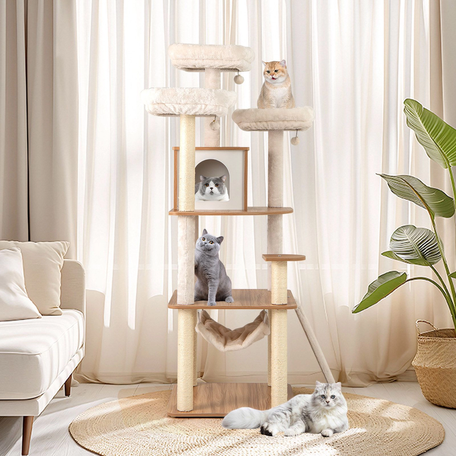 SlickBlue 68 Inch Multi-Level Cat Tree with Condo & Hammock