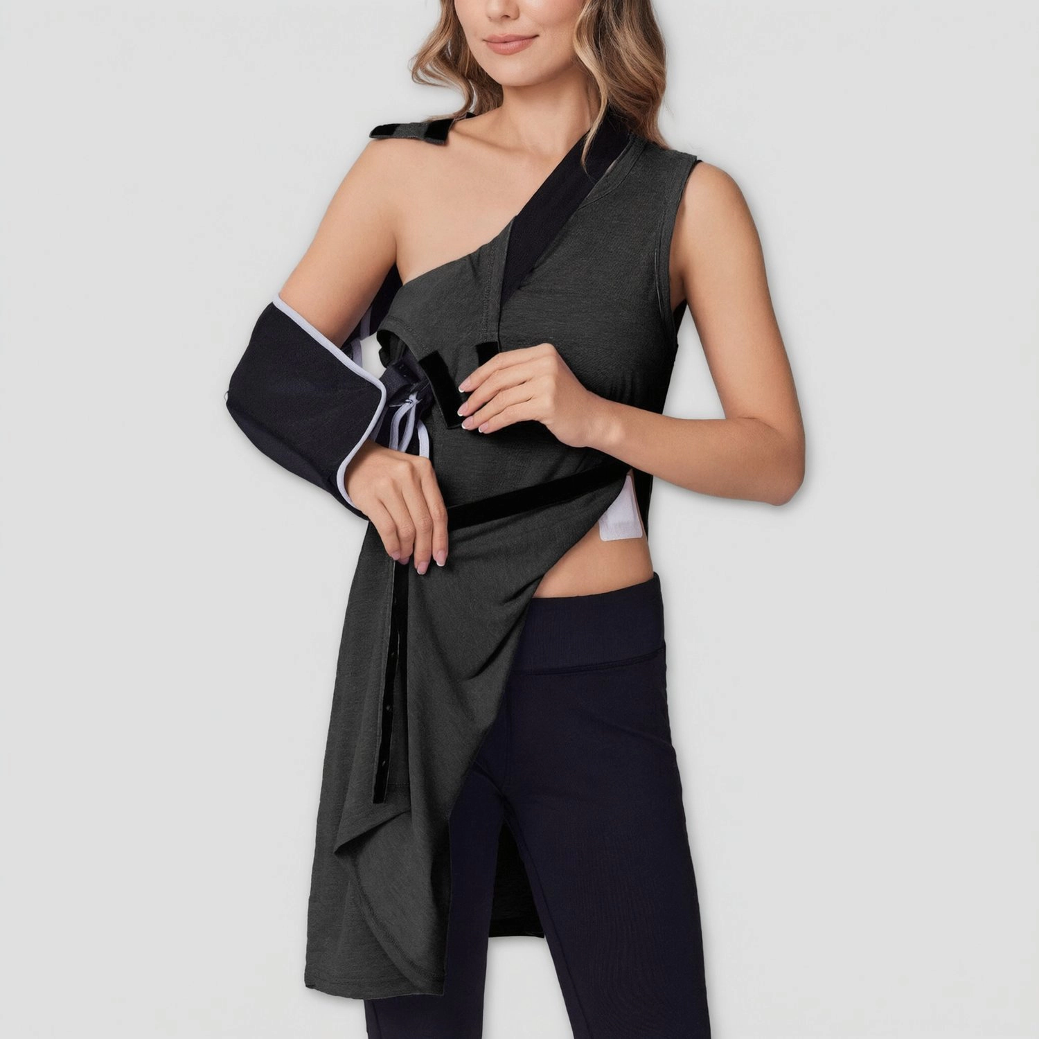 Pinspark Womens One Shoulder A-Line Dress Solid Sleeveless Adaptive Asymmetric Casual