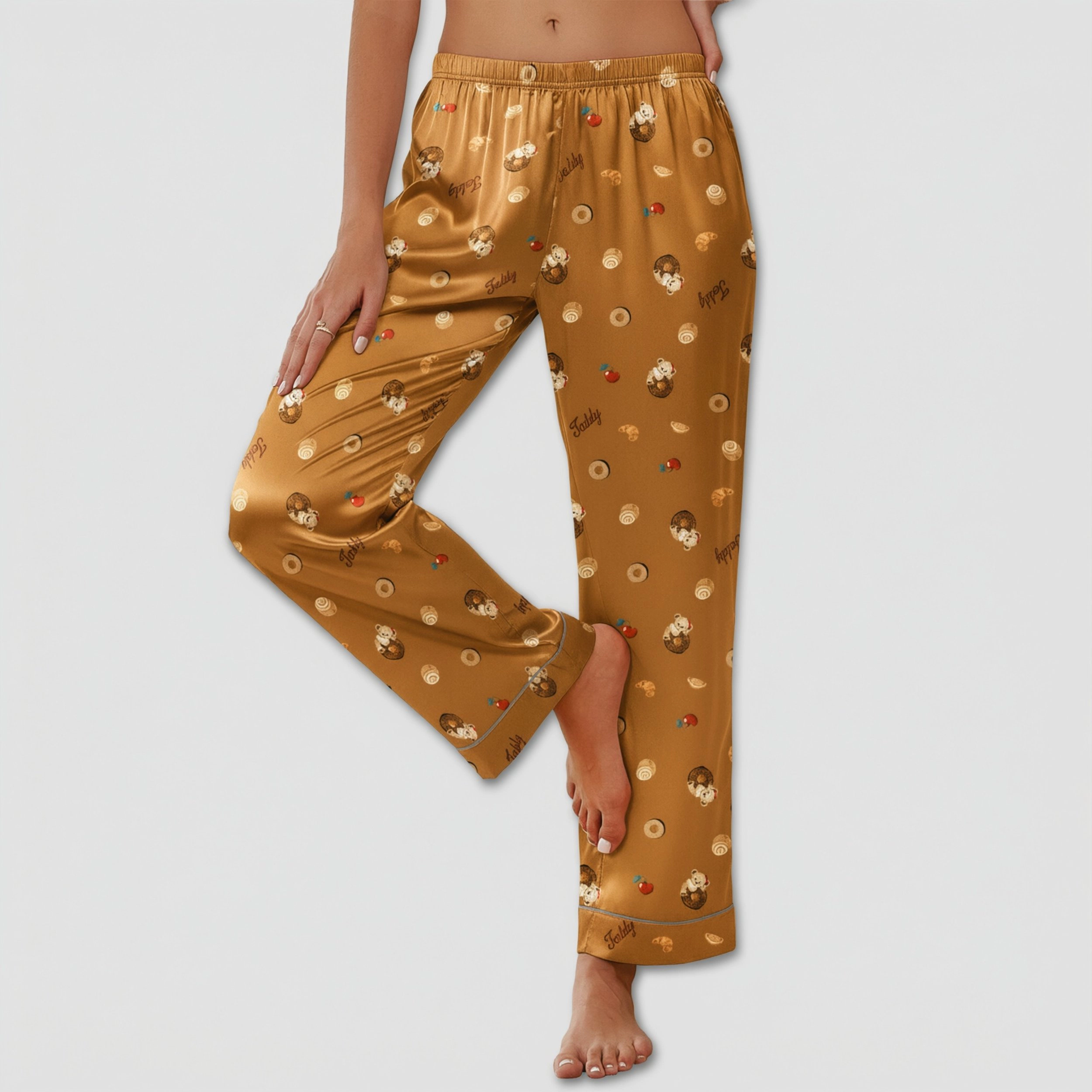 Ekouaer Womens Silk Satin Pajama Pants Loose Lounge Elastic Waist Wide Leg Bottoms
