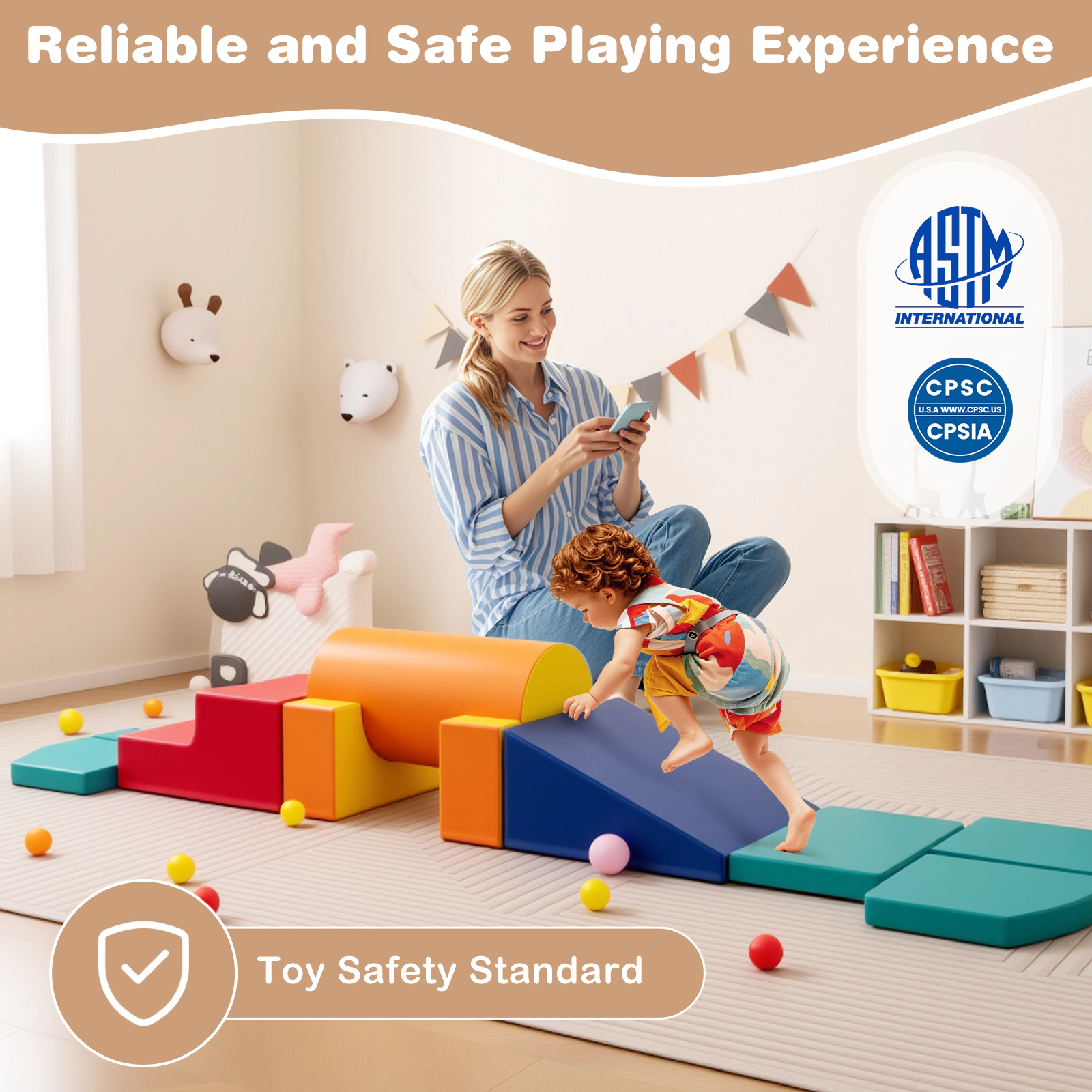 LJG 10-Piece Foam Climbing Toys for Toddlers Soft PU Leather Building Blocks