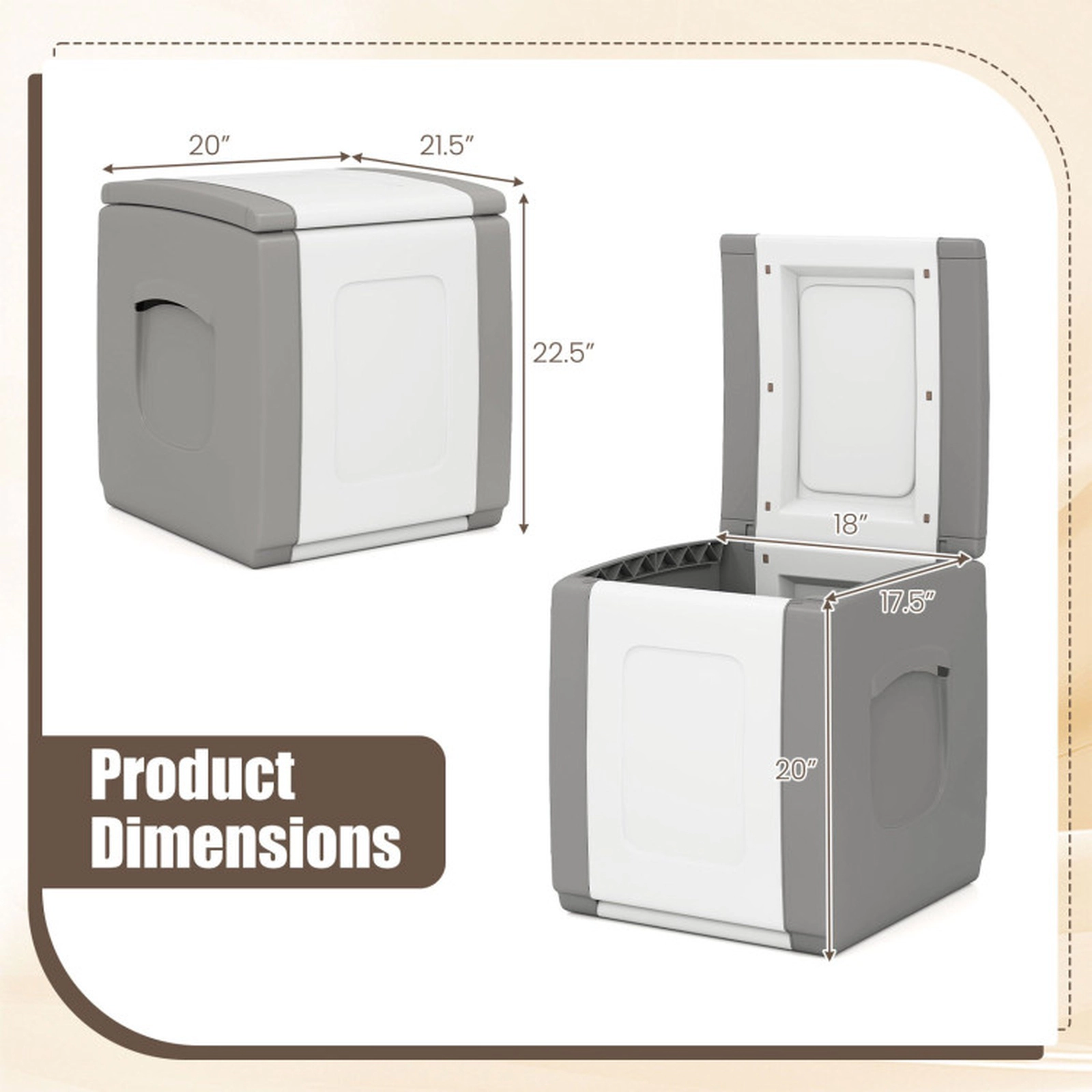 SUGIFT 27-Gallon Outdoor Deck Box with Lid 180-lb Capacity PP Storage Box Beige + White Gray + White