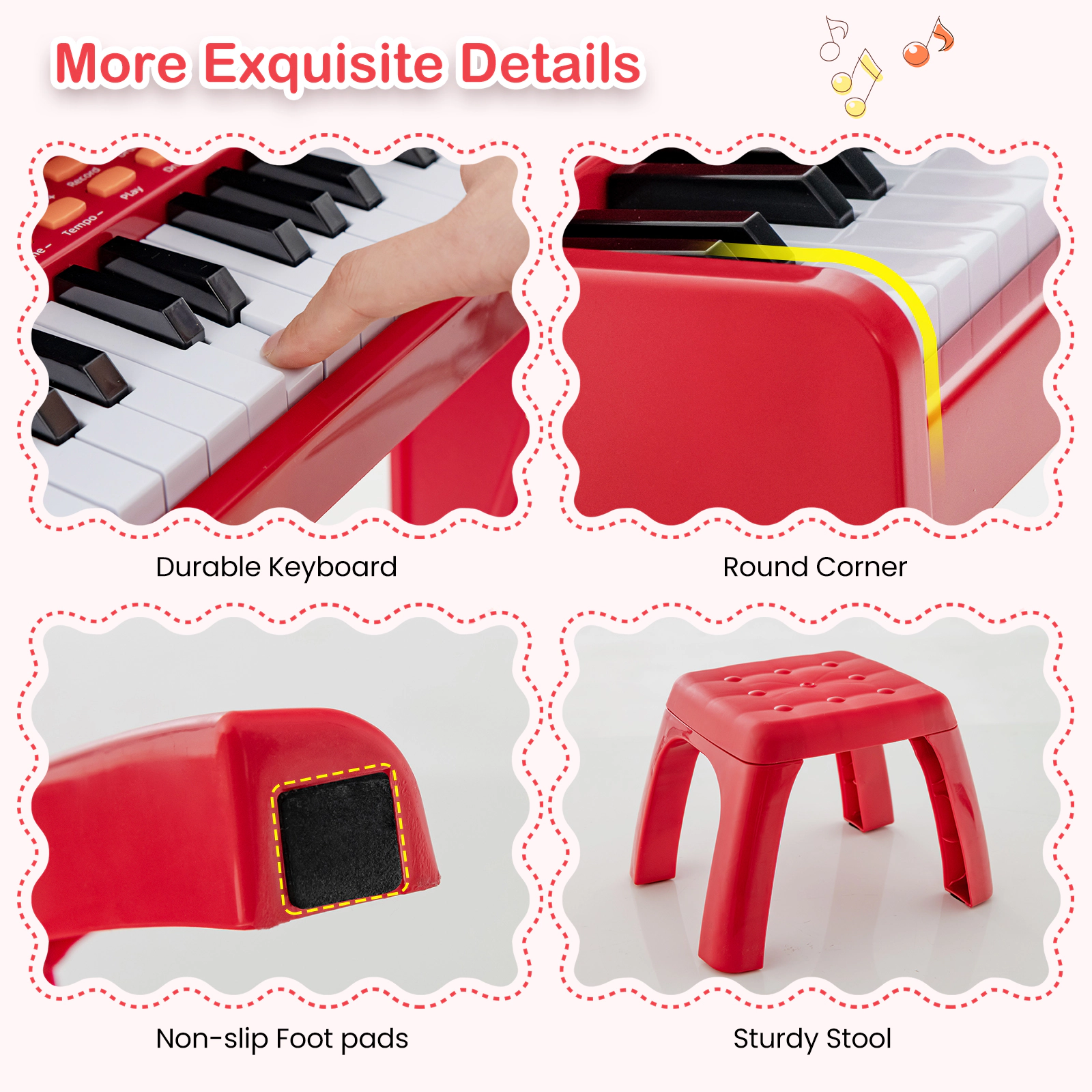 SUGIFT 37-Key Kids Piano Keyboard with Microphone and Detachable Music Stand Ages 3+ Red