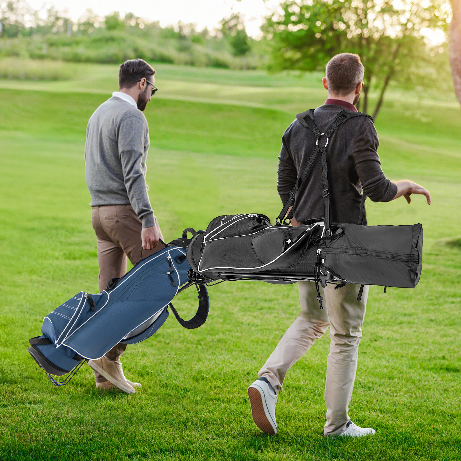 SUGIFT 4-Way Divider Golf Stand Cart Bag with Dual Strap and Organizer Pockets 35-in Long Blue/Black