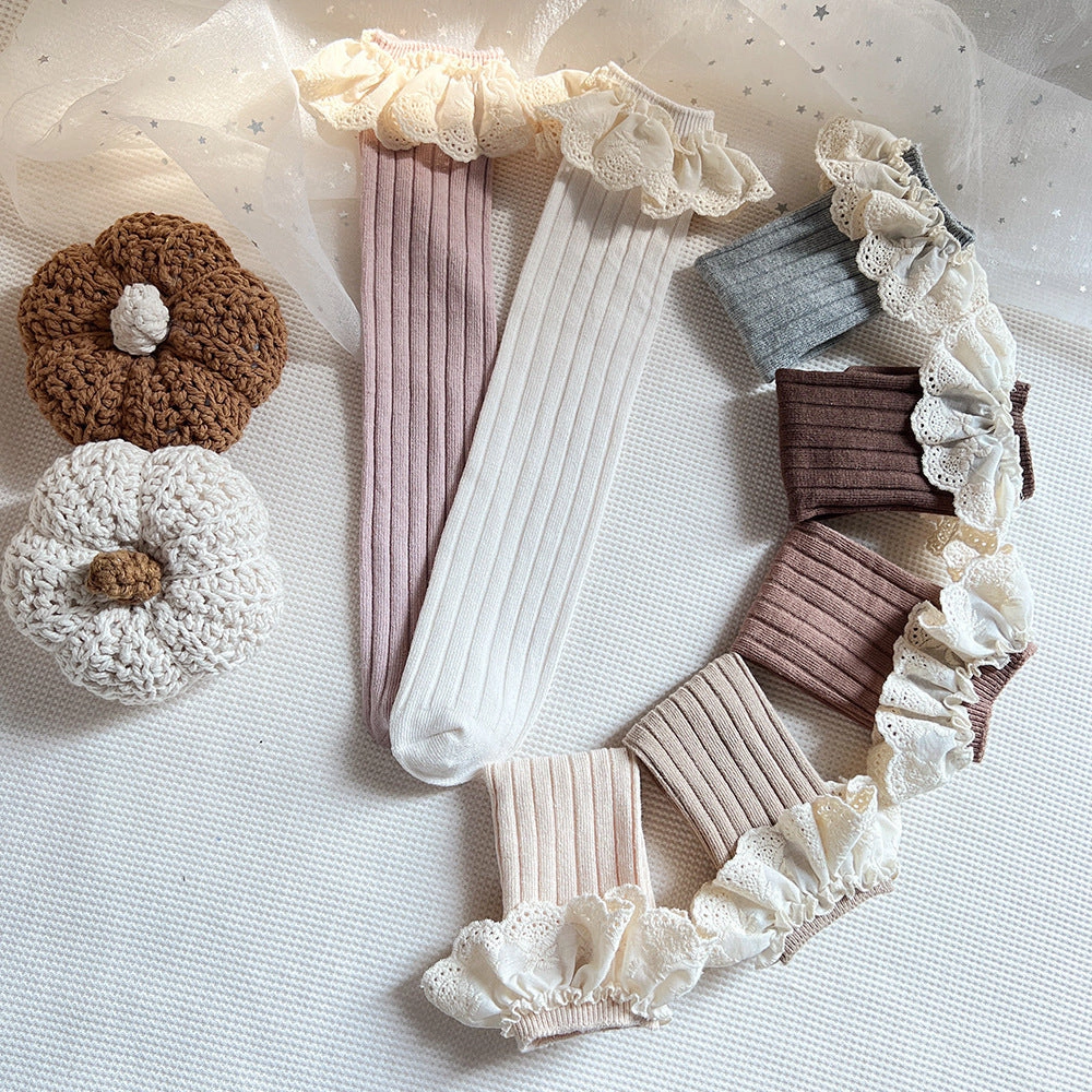 MyKids-USA Baby Girls Lace-Trim Patchwork Breathable Stocking Socks