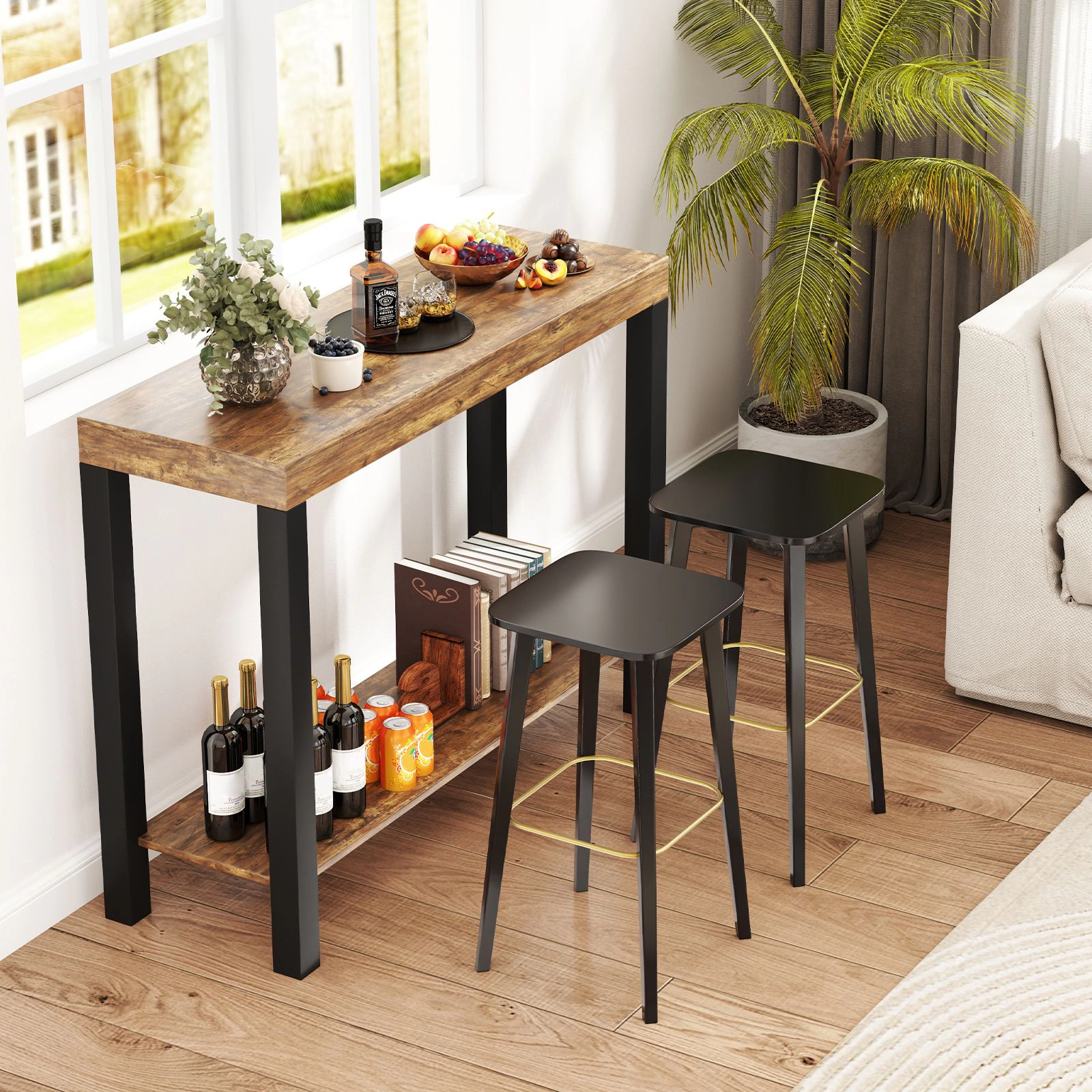 SlickBlue Rustic Bar Table with Storage Shelf and 48 Inch Long Wood Top