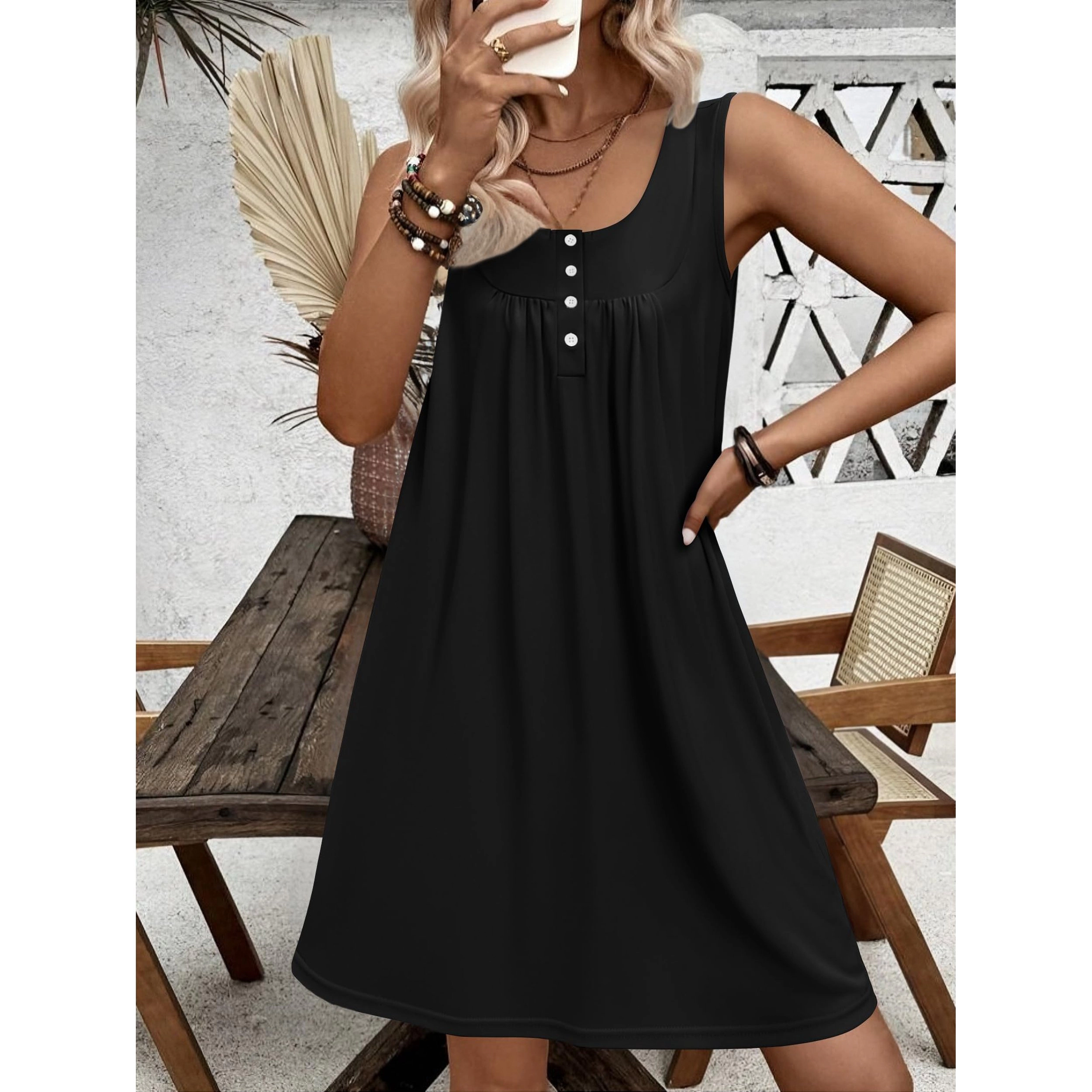 Ekouaer Nightgown for Women Tank Night Gown Sleep Shirt Button Soft Dress