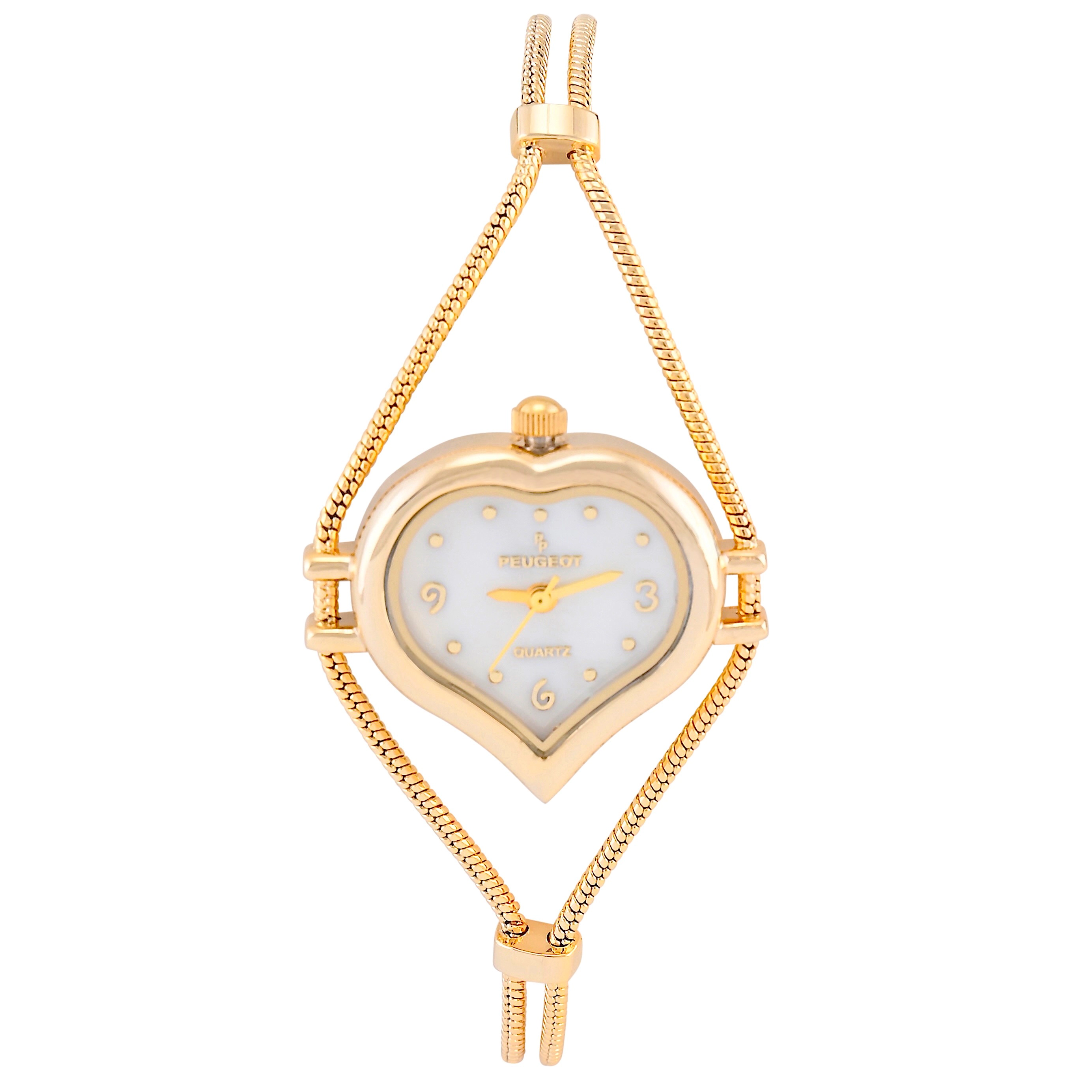 Peugeot Womens Gold-Tone Heart Shape Wire Watch with Mother of Pearl dial