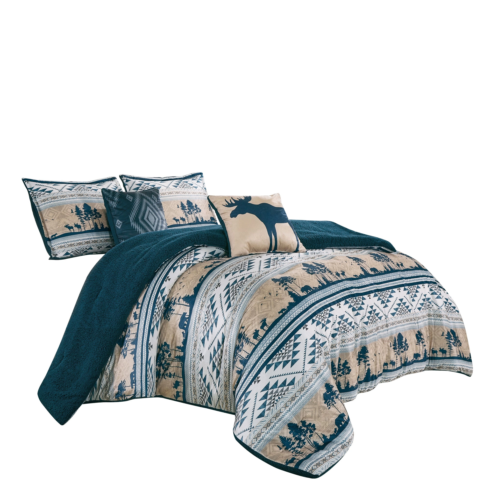 MarCielo Southwestern Lodge 5-Piece Velvet Comforter Set with Sherpa Backing