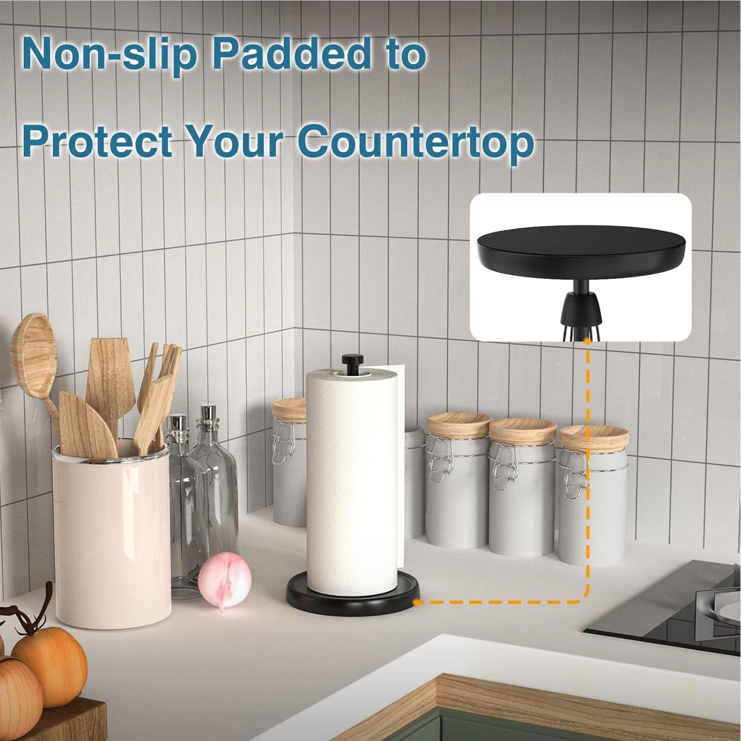 Stock Preferred Stainless Steel Countertop Paper Towel Holder with Weighted Base