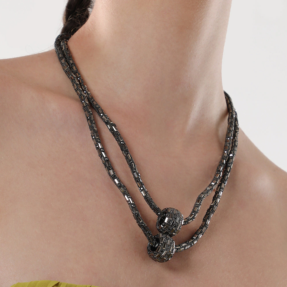 SOHI Women's Charcoal Grey the Mirror Multi-Layer Necklace