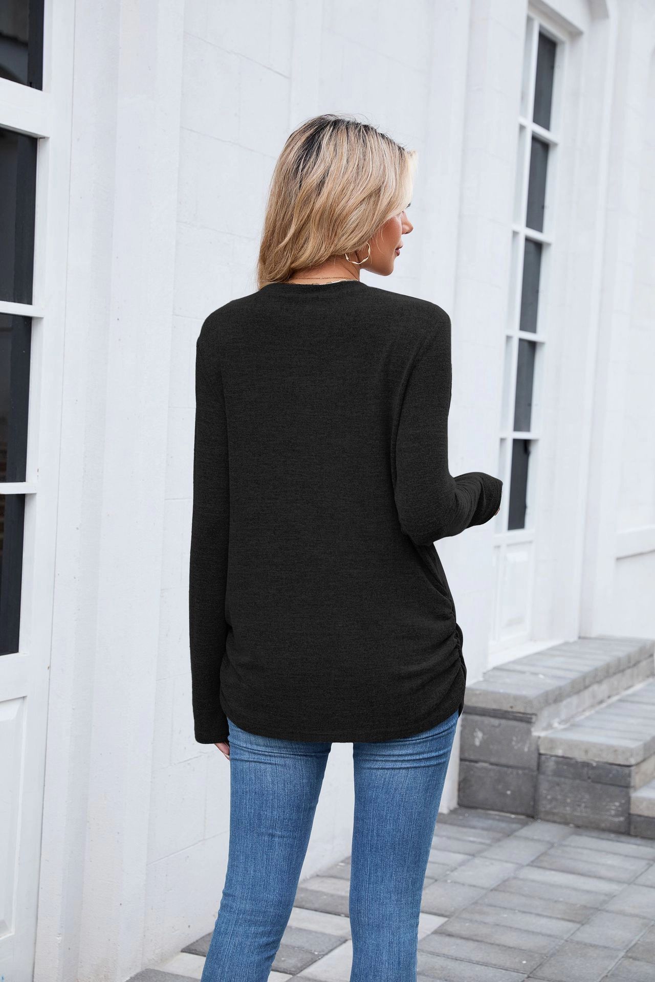 Enchanted Funland Women's Casual Long Sleeve Crewneck Solid Color Outfits Blouses