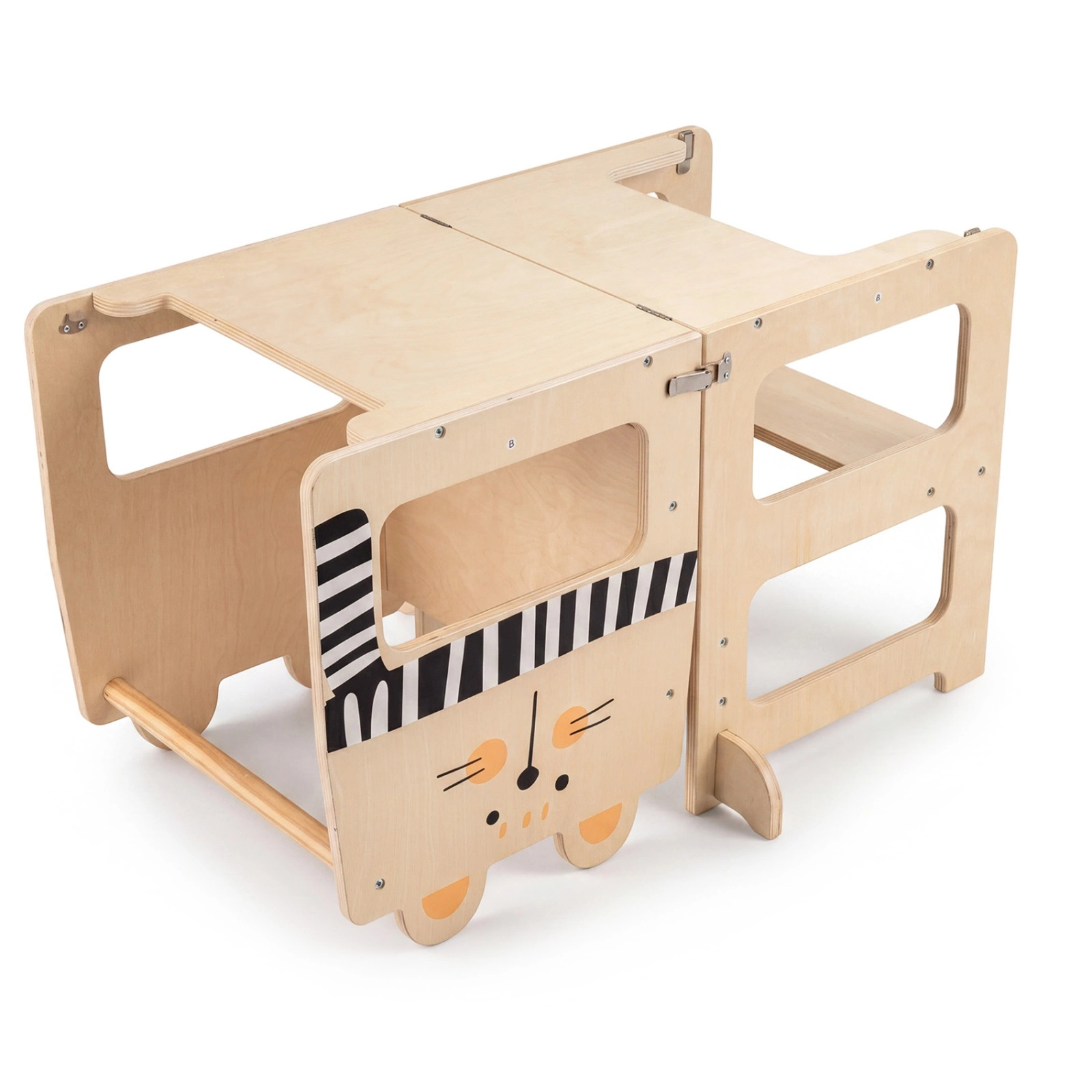 SUGIFT 3-in-1 Wooden Toddler Kitchen Step Stool Black and White with Chalkboard