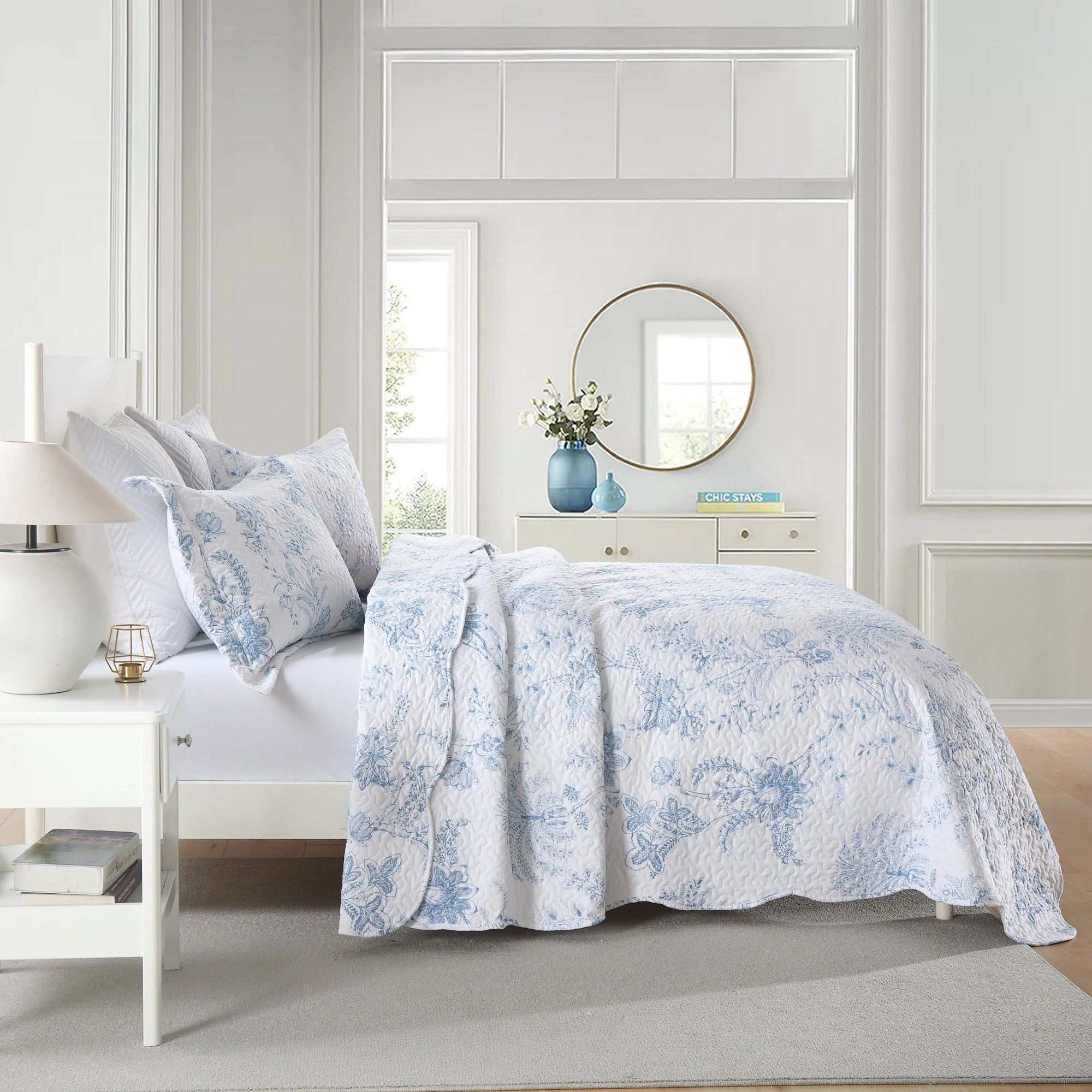 MarCielo 3 Piece Printed Floral Lightweight Quilt Bedspread Set