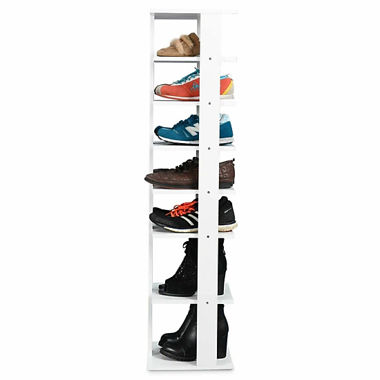 SUGIFT 7-Tier Wooden Shoe Storage Stand Shoe Rack Organizer 43.5-in Tall 11-lb Per Shelf Capacity White