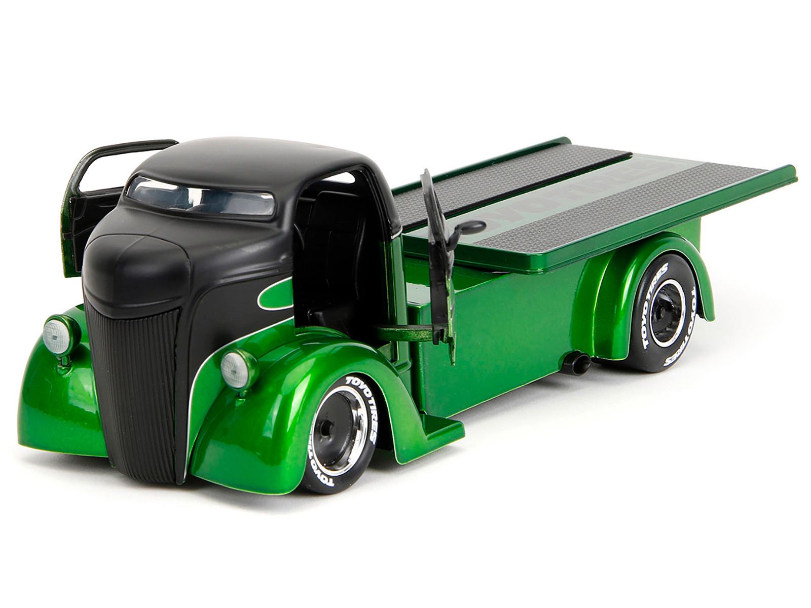 Jada 1947 Ford COE Flatbed Truck Green Metallic and Matt Black "Toyo Tires" with Extra Wheels "Just Trucks"
