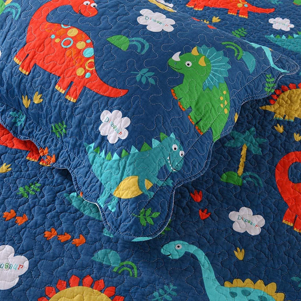 MarCielo 2/3 Piece Kids Dinosaur Quilt Set, 100% Cotton Lightweight Bedspread Set
