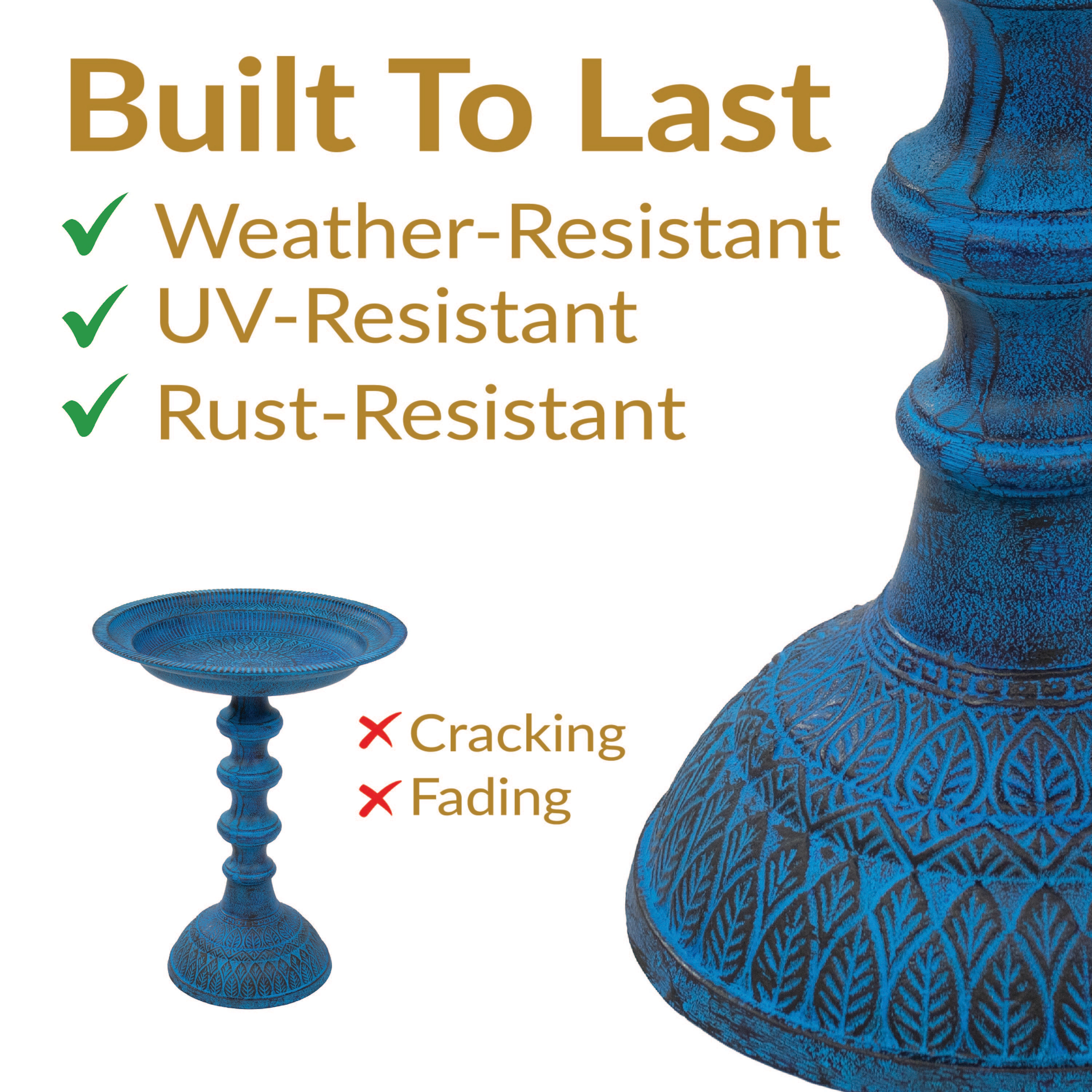 Sunnydaze Backyard Beauty Metal Bird Bath for Outside, 18” H, Blue Patina