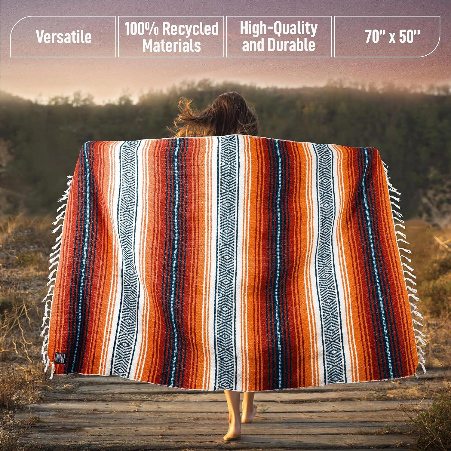 Zulay Kitchen Extra Large Mexican Blanket 70x50 Inch Authentic Woven Throw