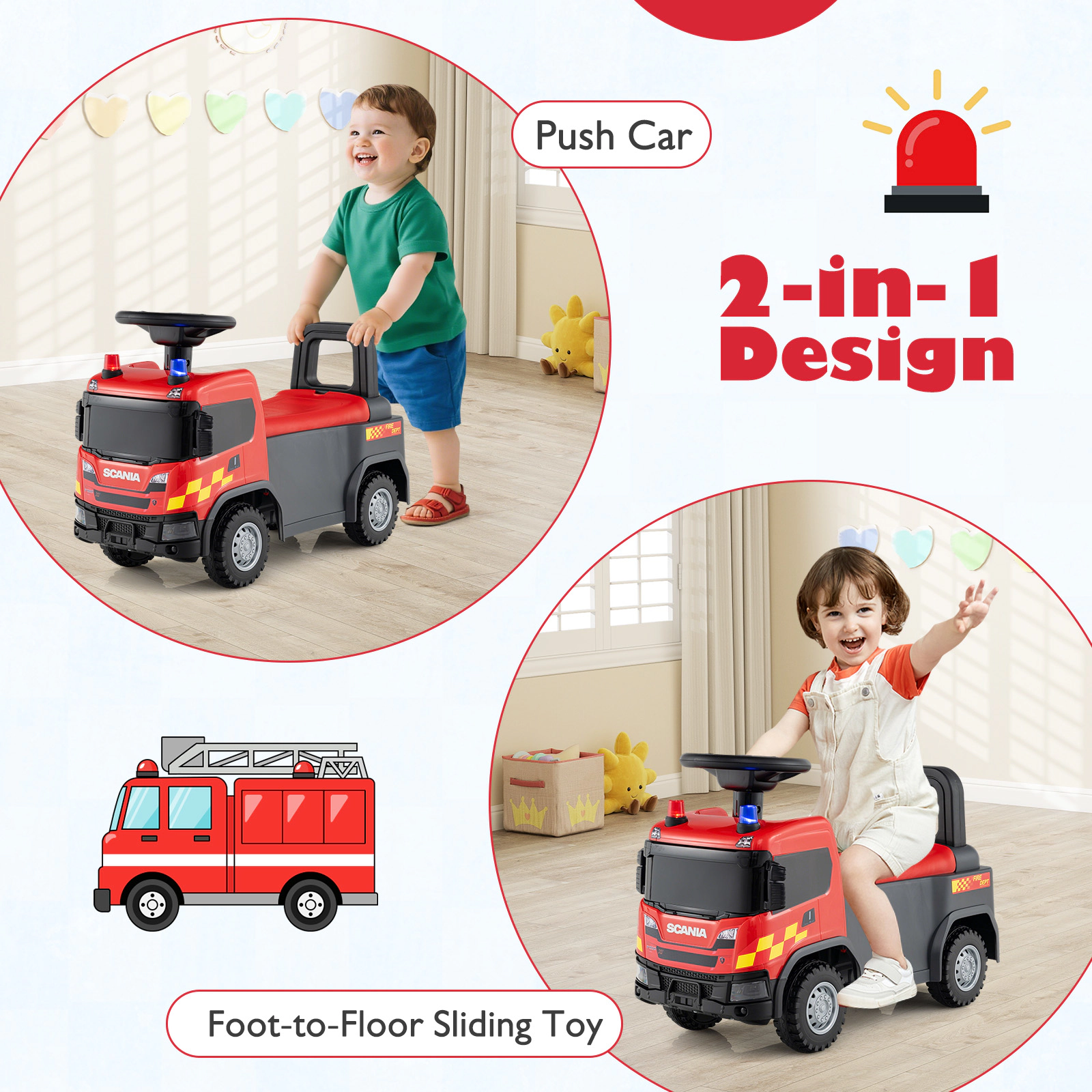 LJG Kids Ride on Push Car Licensed SCANIA Truck Toy with Steering Wheel and Music