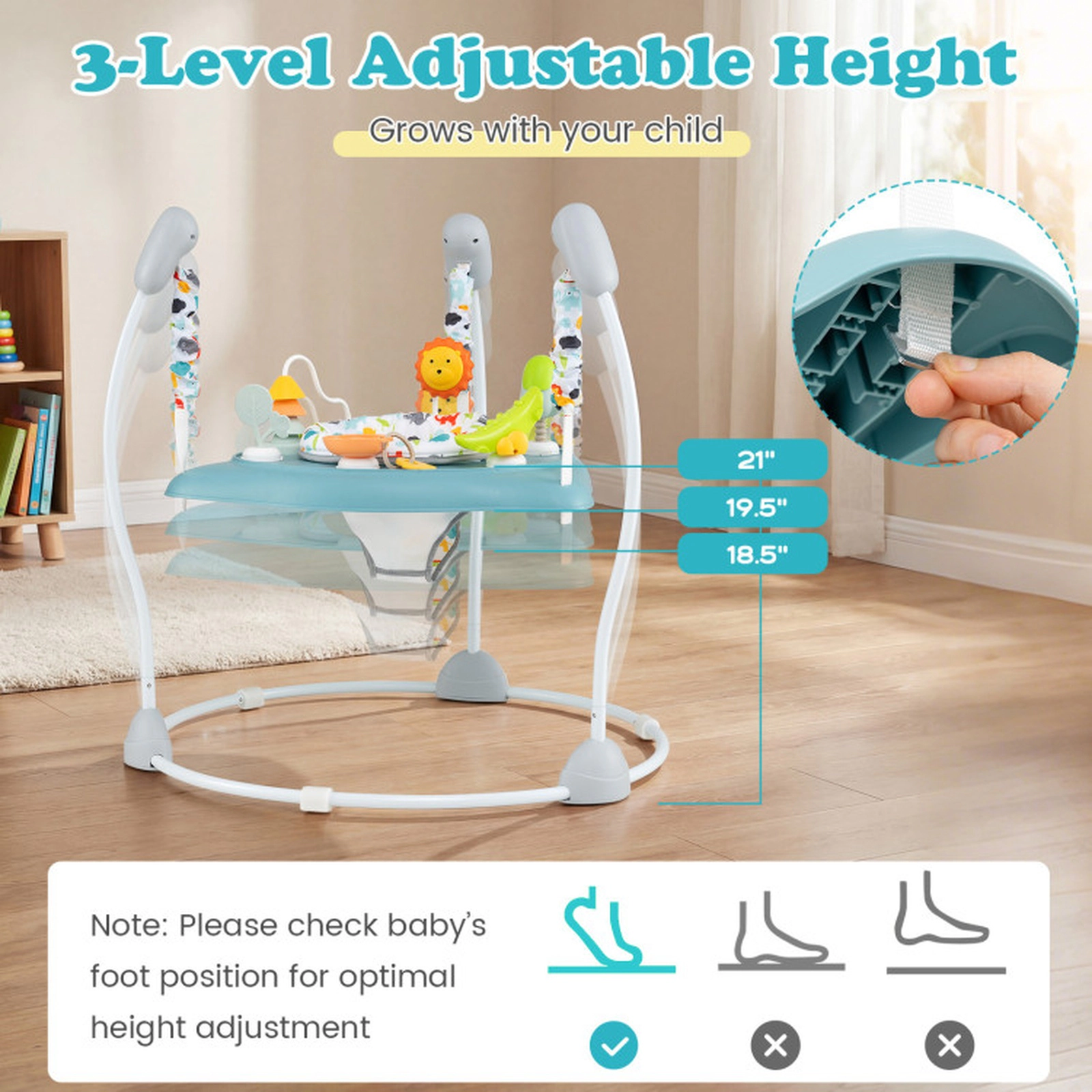 SUGIFT Baby Blue Jump and Play Activity Center with Rotating Seat and Music Box 32-in Dia 26.5-lb Jumper Capacity