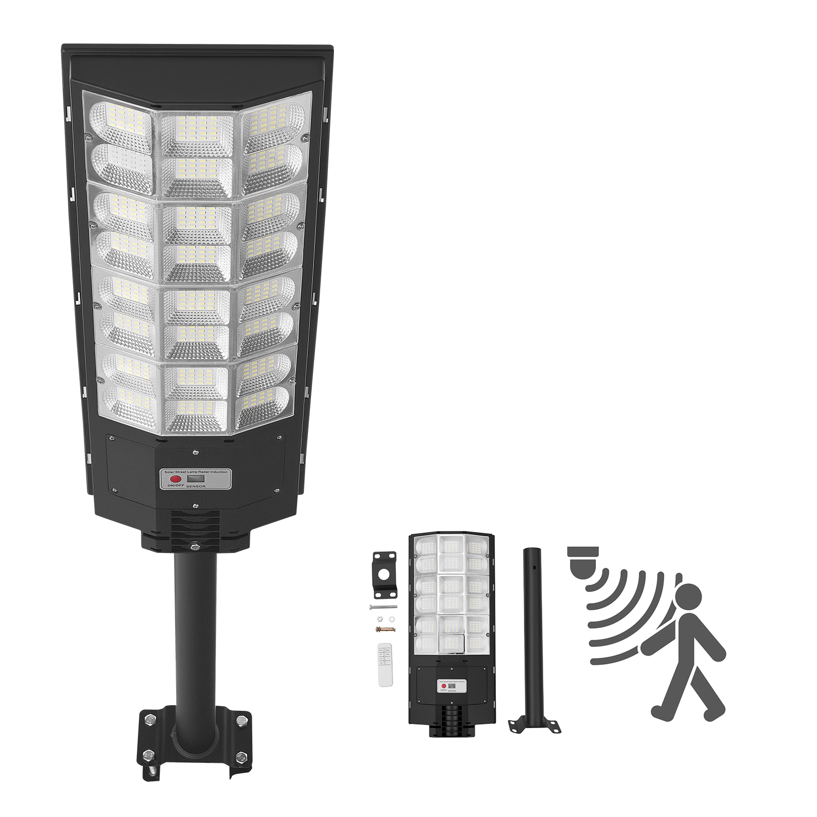 HONGGE Solar Street Light Outdoor, Commercial Parking Lot Light Dusk to Dawn, LED Flood Security Lamp with Motion Sensor