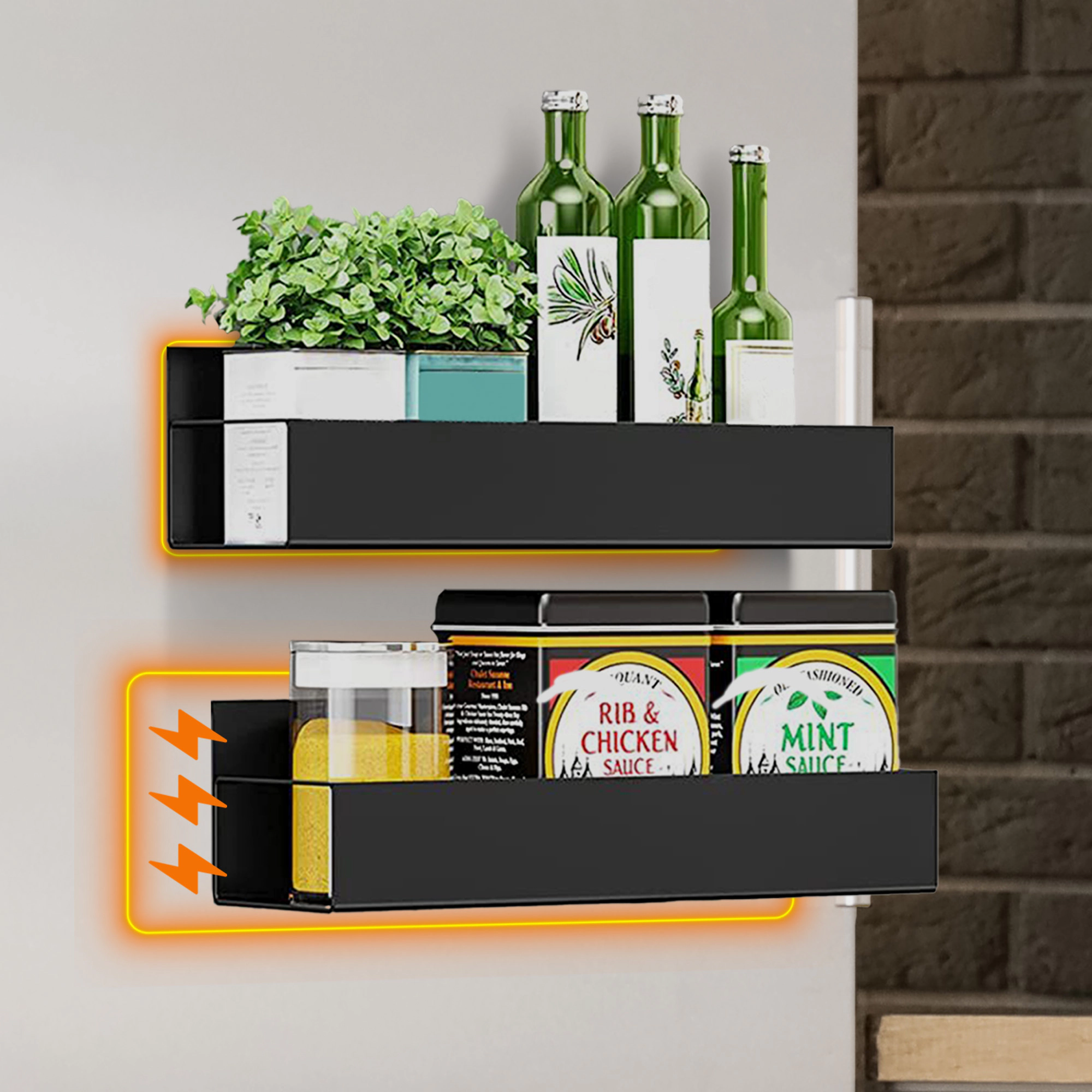 Cheer Collection Set of 2 Magnetic Spice Storage Organizers with Heavy-Duty Metal Shelves