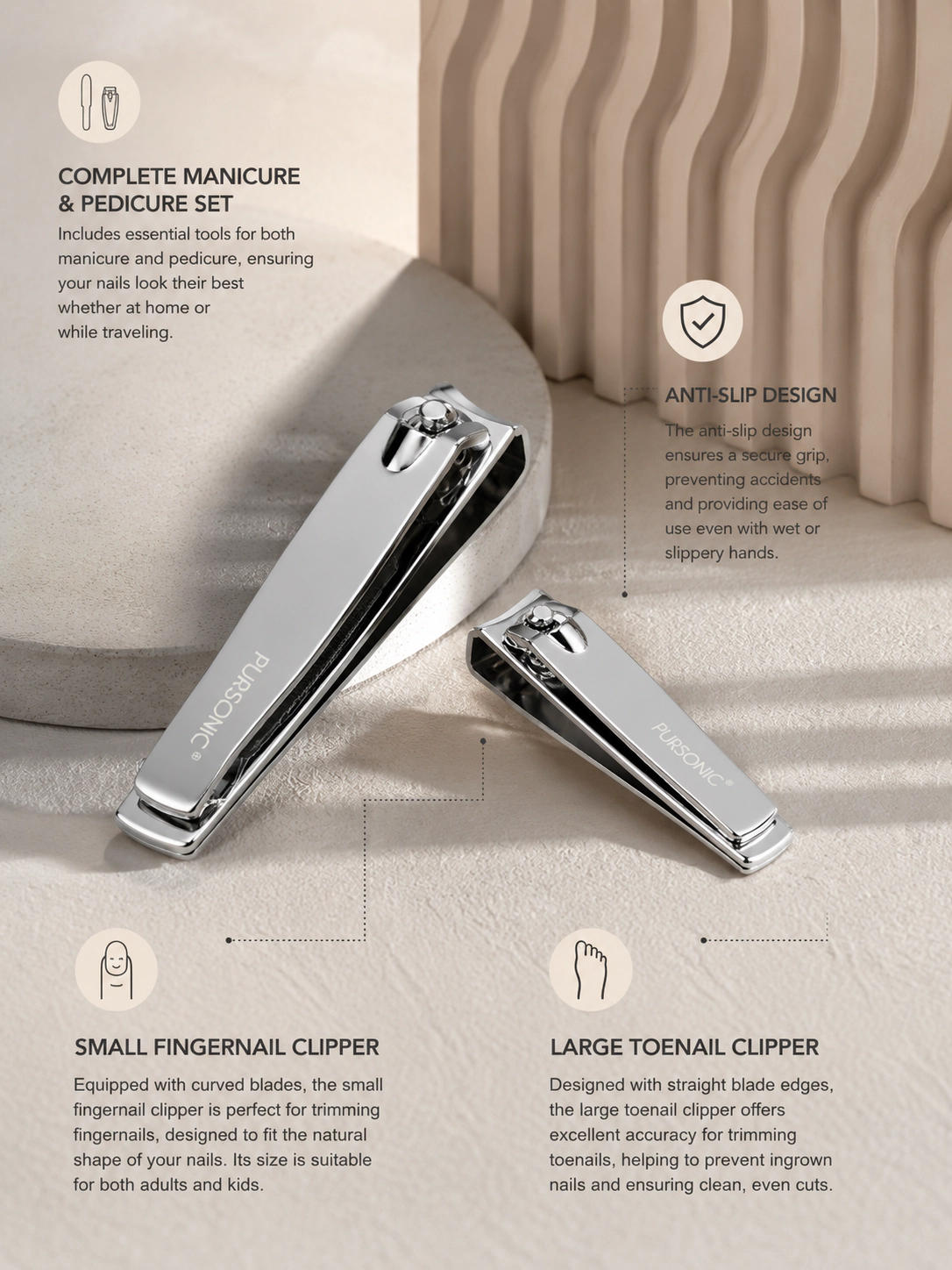 Pursonic Unisex Salon Grade Premium Nail Clipper 2-Pack