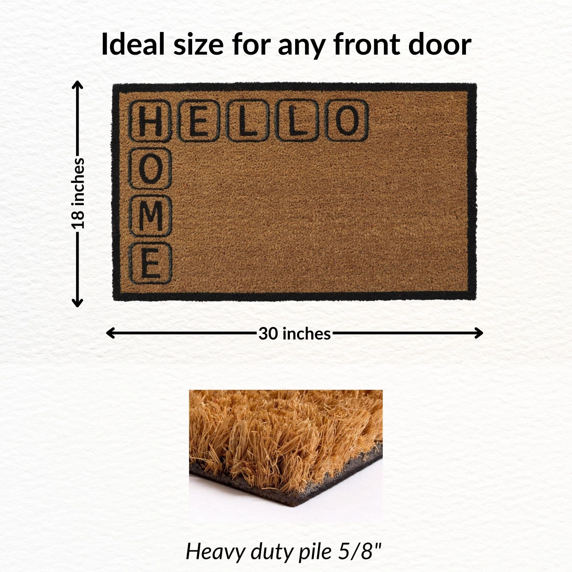 Evideco French Home Goods Natural and Black Hello Home Coir Doormat 30 x 18 Inches