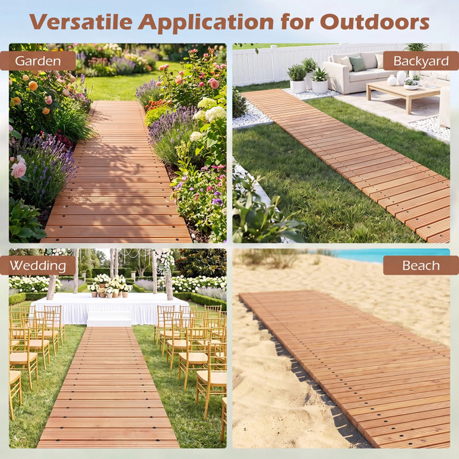 SUGIFT Roll Out Cedar Wooden Garden Pathway Straight Walkway 12-ft Long 22-in Wide Brown/Natural