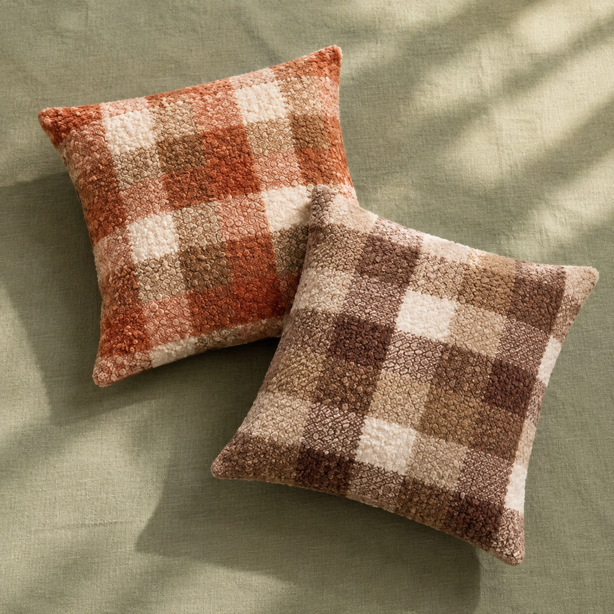 WZK Set of 2 Fall Plaid Boucle Farmhouse Cozy Pillow Covers