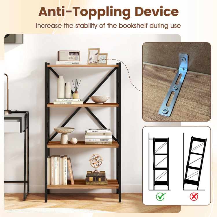 Hivvago 4-Tier Bookshelf with Heavy-Duty Metal Frame