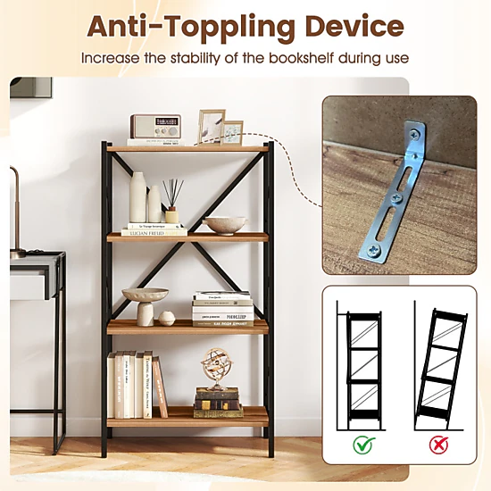 Hivvago 4-Tier Bookshelf With Heavy-Duty Metal Frame