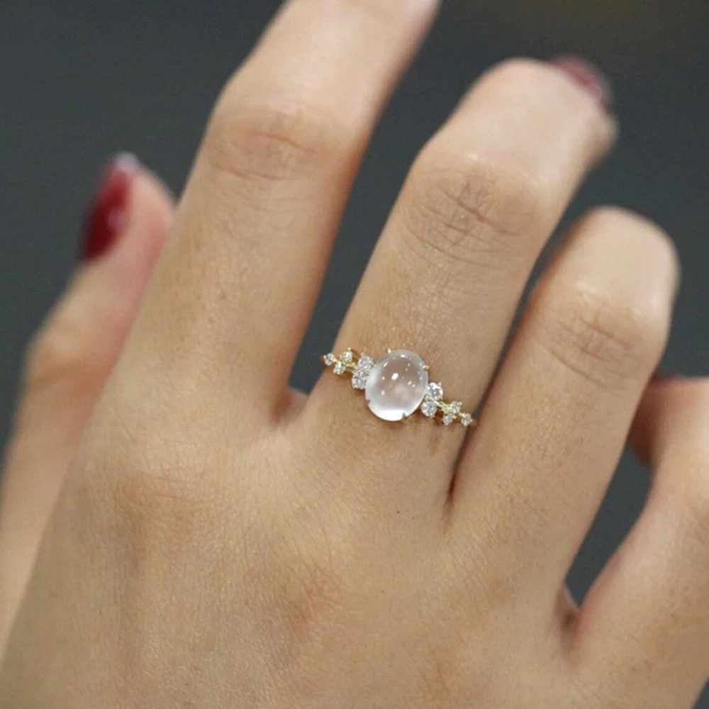 Wardrobe Whimsy Oval Cabochon White Crystal Delicate Promise Ring