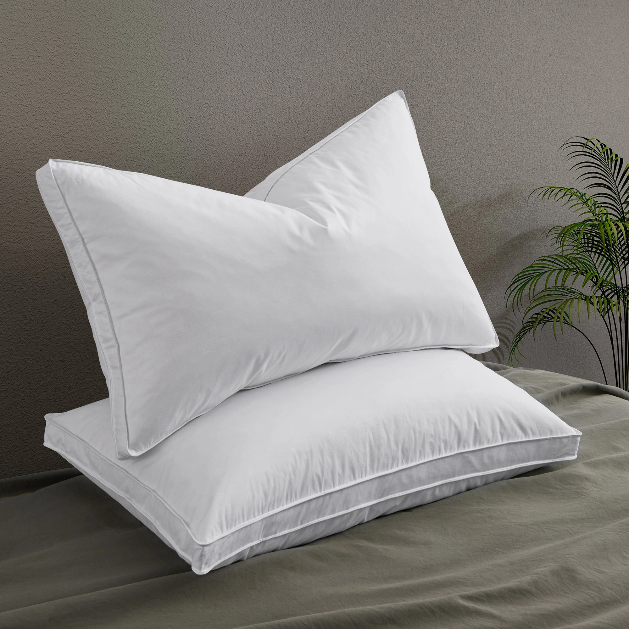 PEACENEST 100% Cotton Goose Down Feather Bed Pillows Set of 2