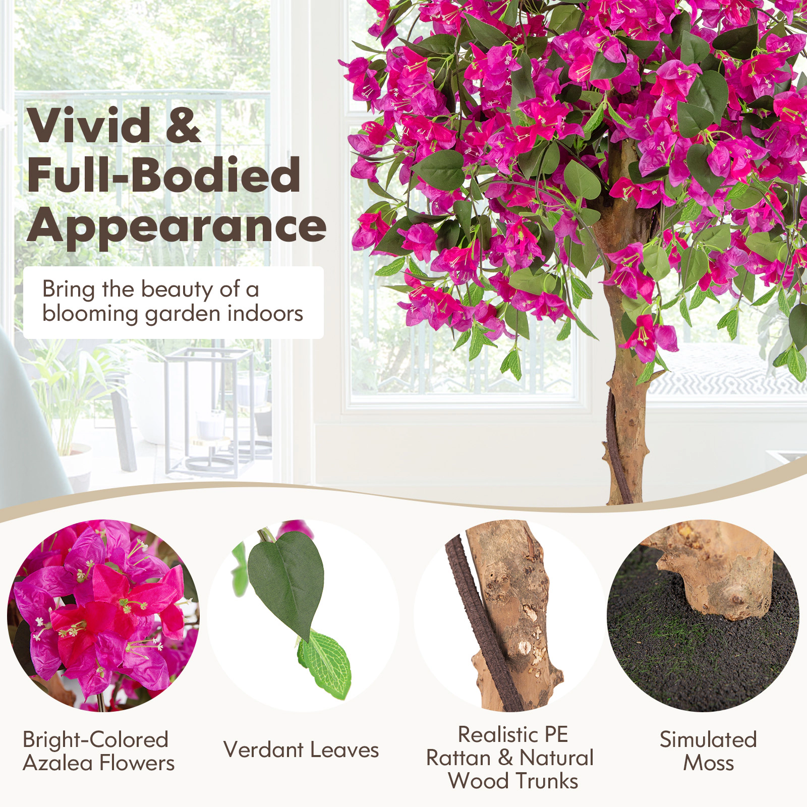 SUGIFT 4.5-Foot Artificial Azalea Tree with Cement Pot Red and Green Foliage