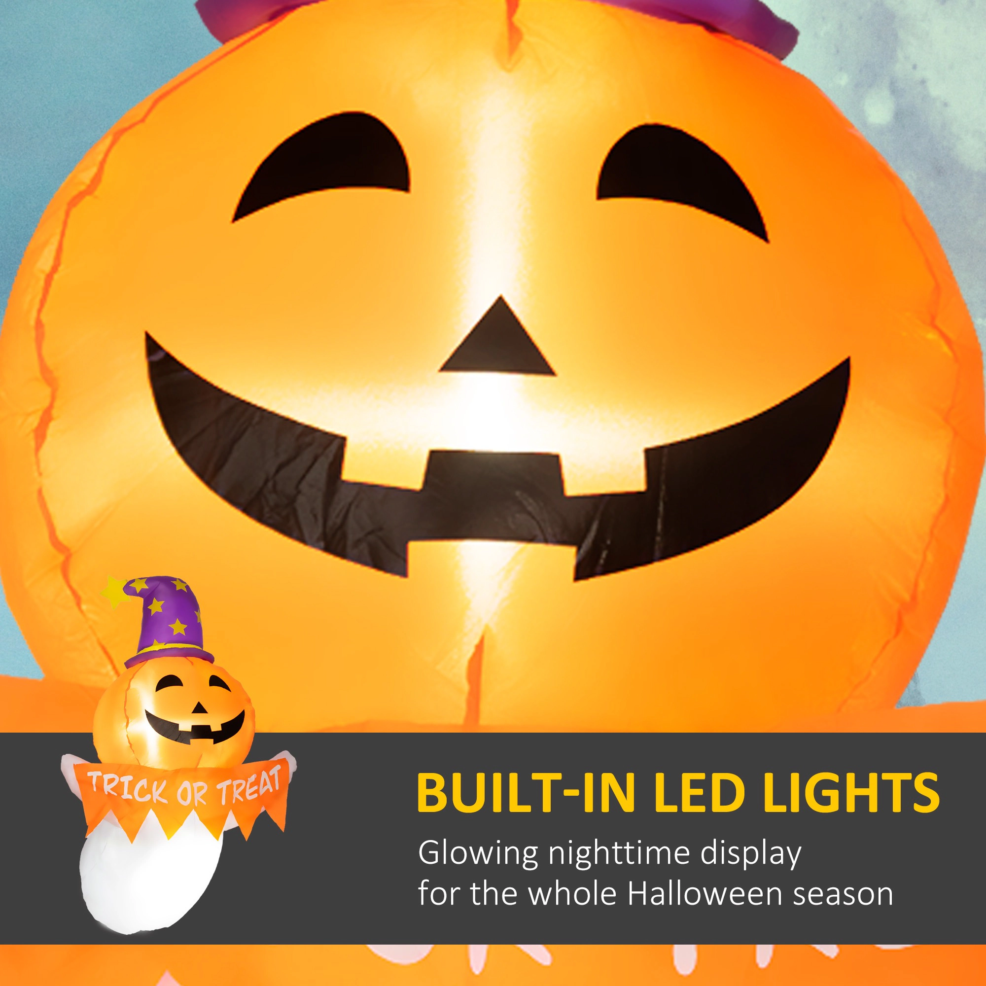 HONGGE Inflatable Halloween Window Sticker Ghost, Blow Up LED Display for Garden Indoor Outdoor
