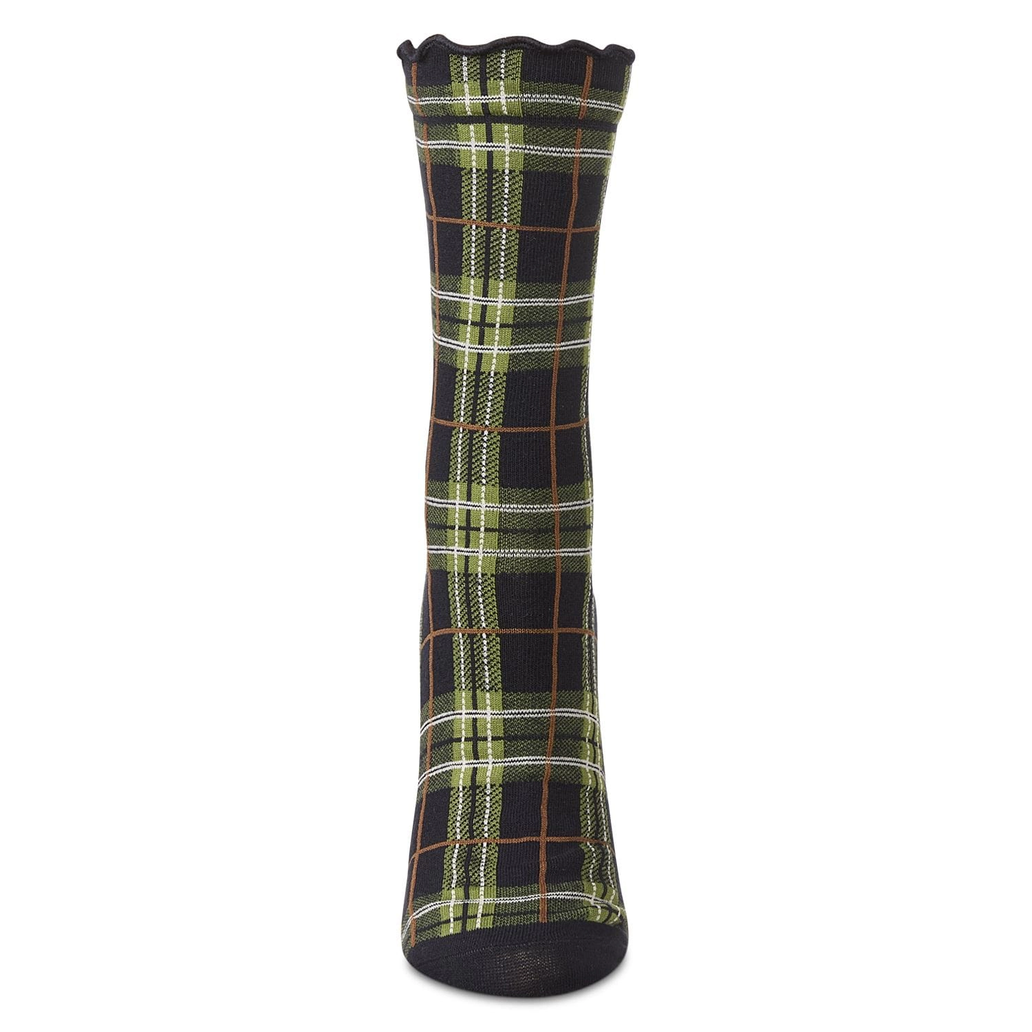 MeMoi Women's Classic Plaid Lettuce Edge Crew Socks