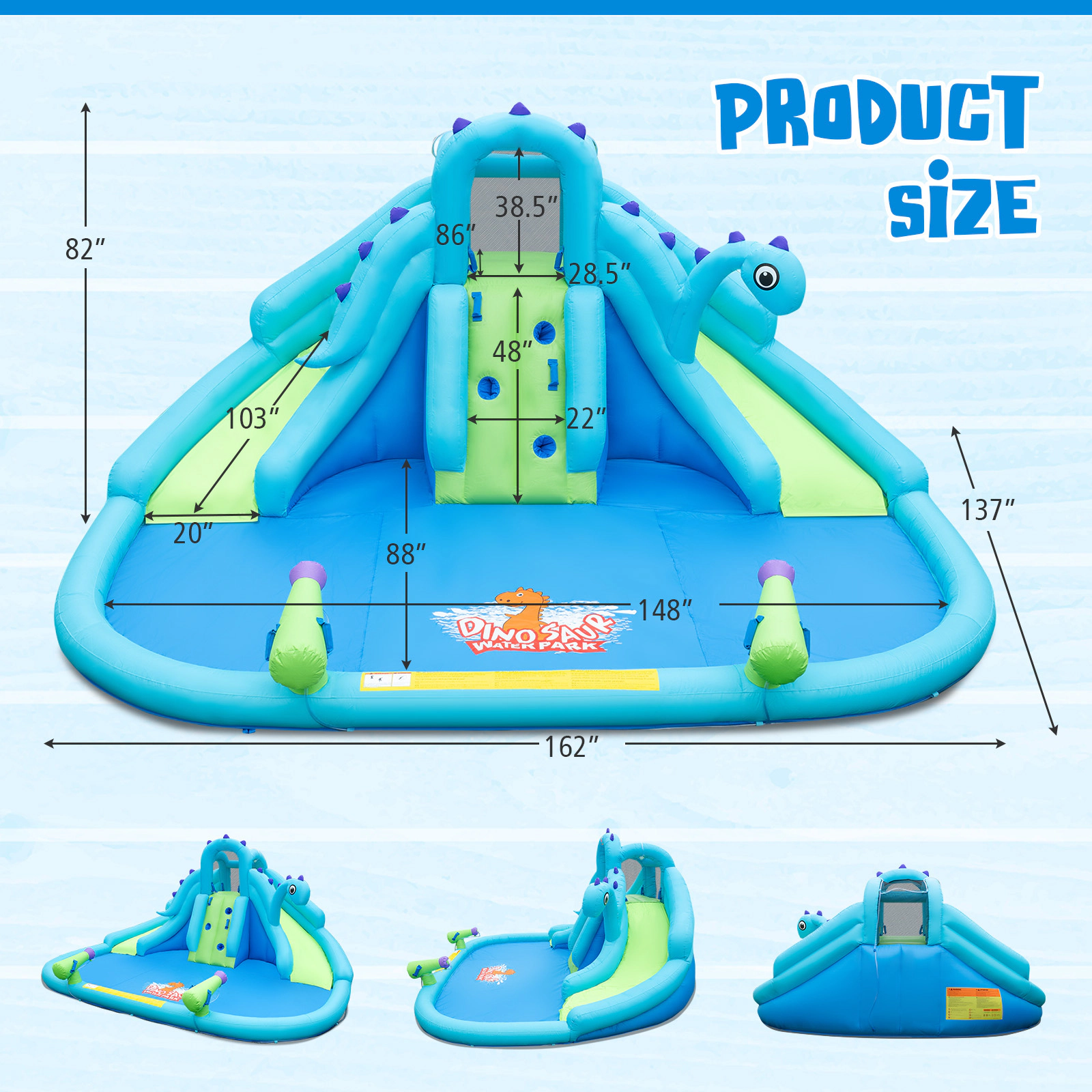 SUGIFT Dual Slides Splash Pool Carry Bag and 584W Blower Kids Inflatable Water Slide