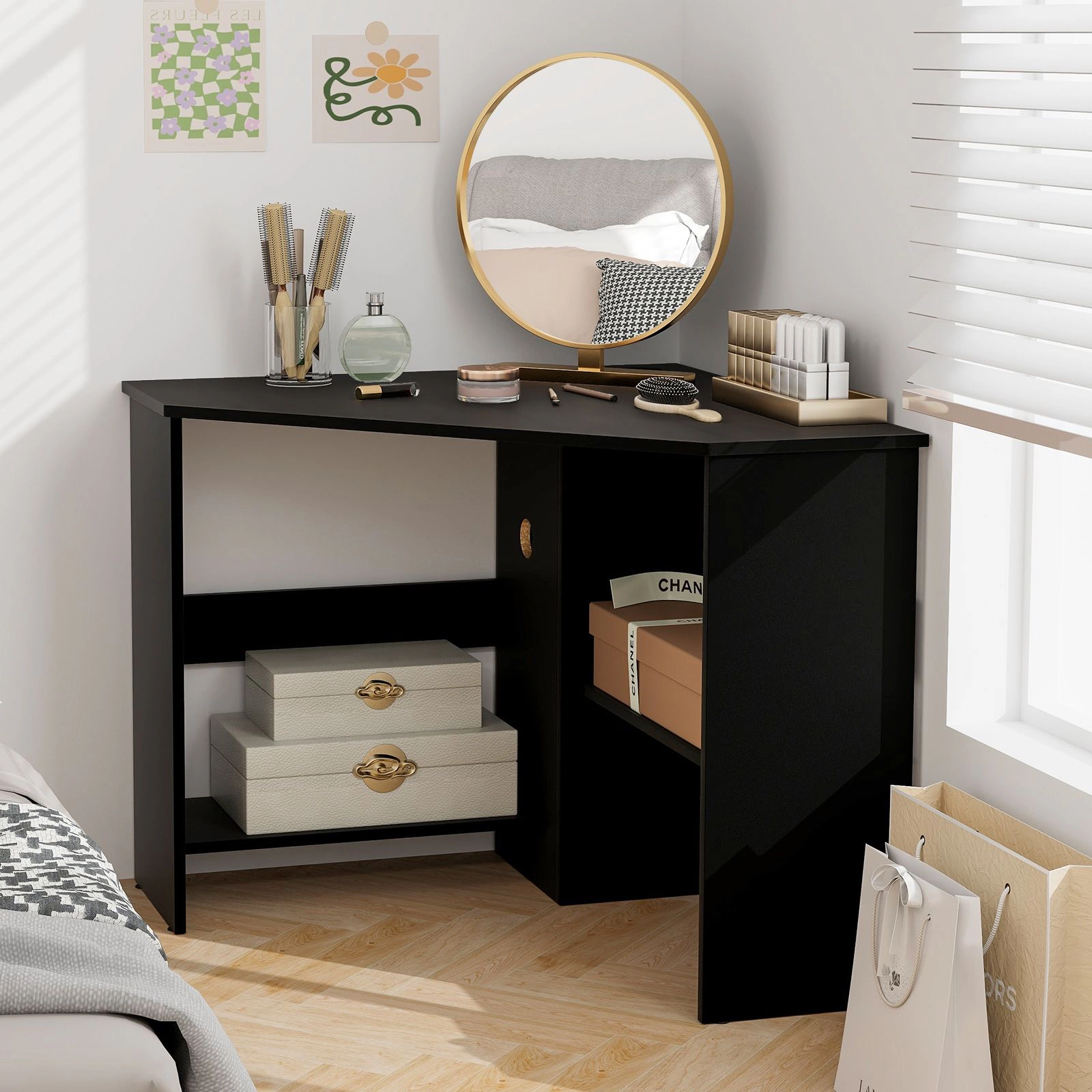 SlickBlue Corner Computer Desk with Storage Shelves