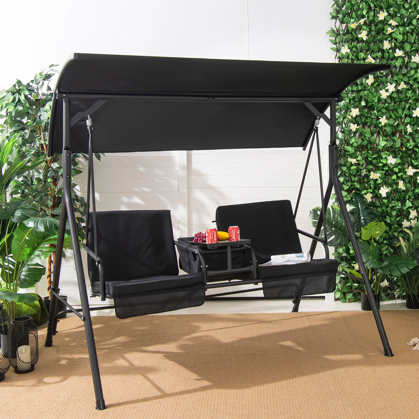 LJG Porch Swing Chair with Adjustable Canopy