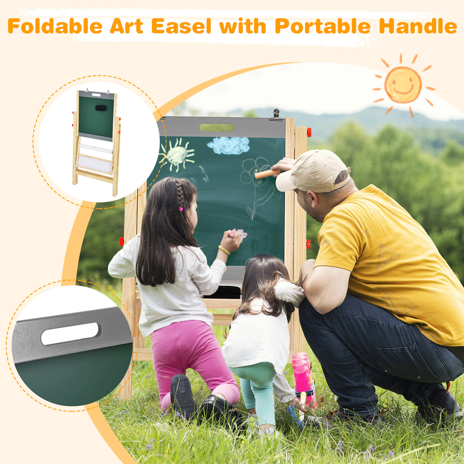 SUGIFT Gray 16.5 ft Paper Roll Double-Sided Chalkboard and Whiteboard Kids Art Easel