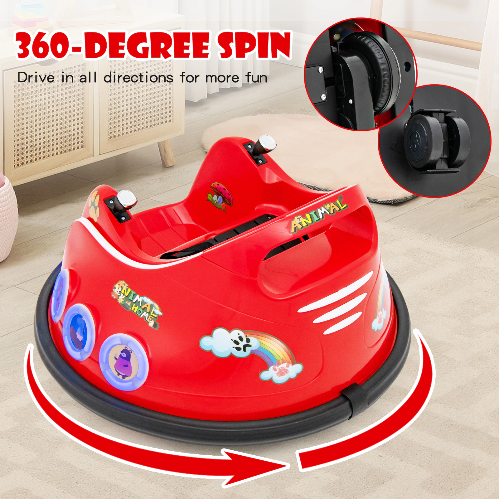 SUGIFT 12V Electric Ride On Car with Remote Control and Flashing LED Lights 66-lb/110-lb Capacity Ages 37-96 Months Red