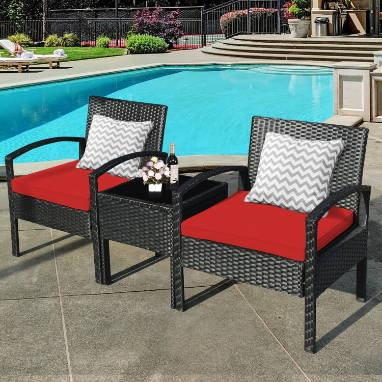 Hivvago 3 Pieces Outdoor Rattan Patio Conversation Set With Seat Cushions