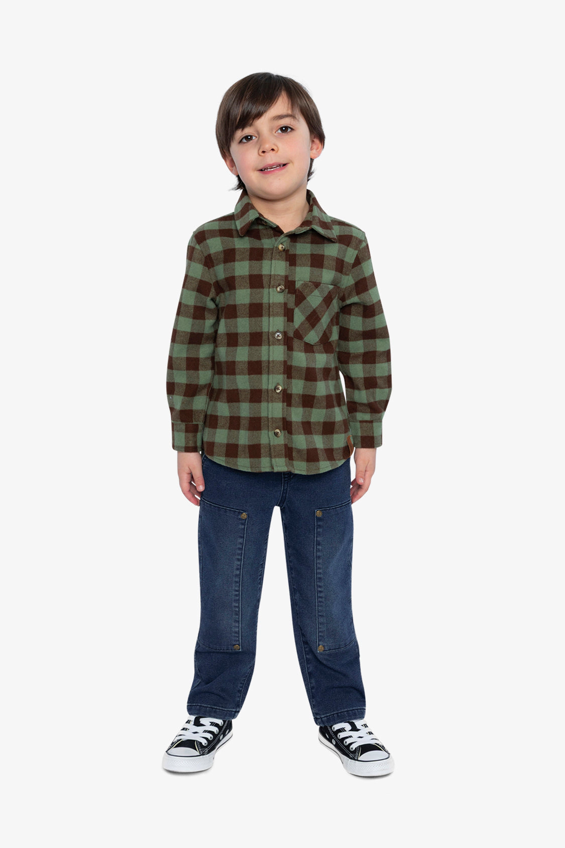 Deux par Deux Boys Brushed Plaid Flannel Button Front Shirt with Chest Pocket