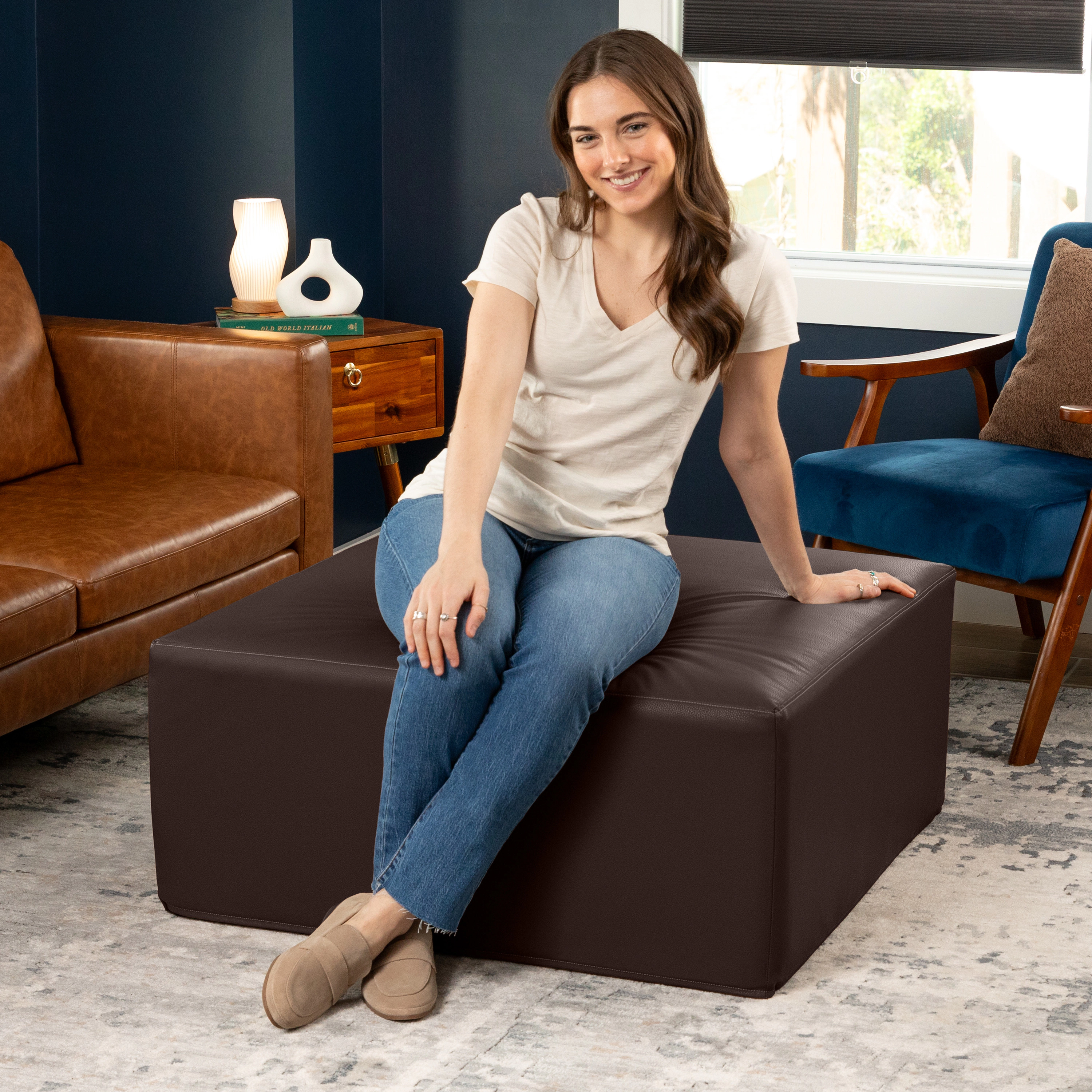 Jaxx Fairlie Couch Ottoman - Oversized Square Foam Coffee Table Ottoman, 36", Premium Faux Leather