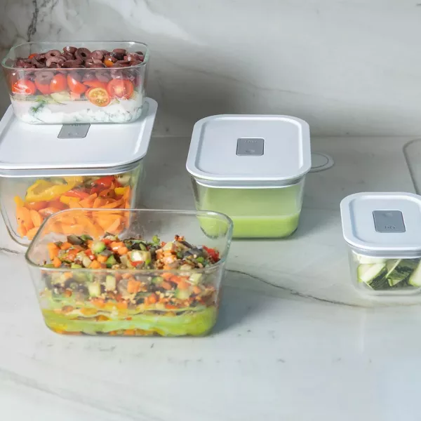 OU Glass Food Storage Container Set 16pc, Airtight Leak Proof Lids w/ Microwave Valve, Microwave Freezer Dishwasher Safe