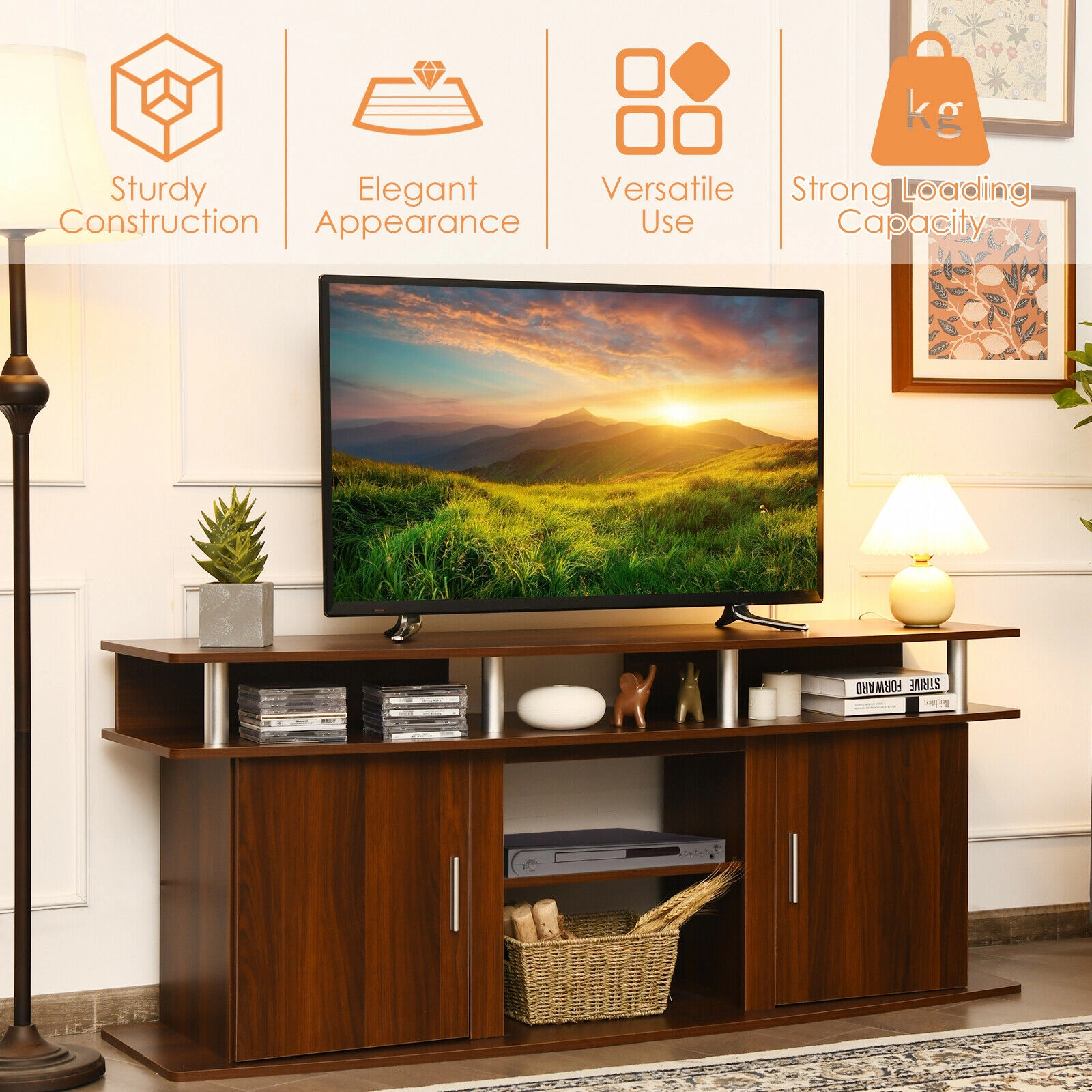 Hivvago 63 Inch Tv Entertainment Console Center With 2 Cabinets