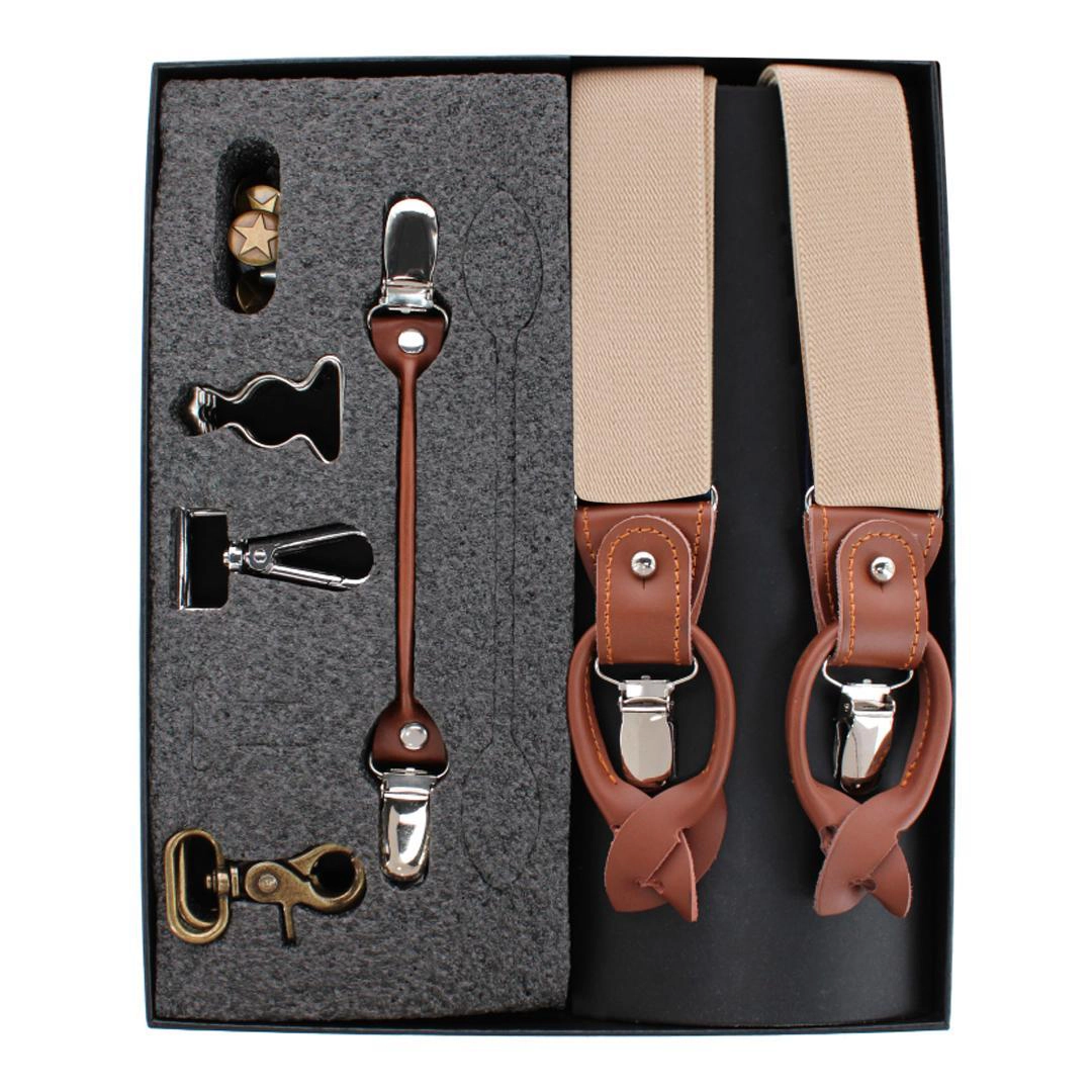 CTM Men's Elastic  Suspender Gift Set with Clip Button and Swivel Ends